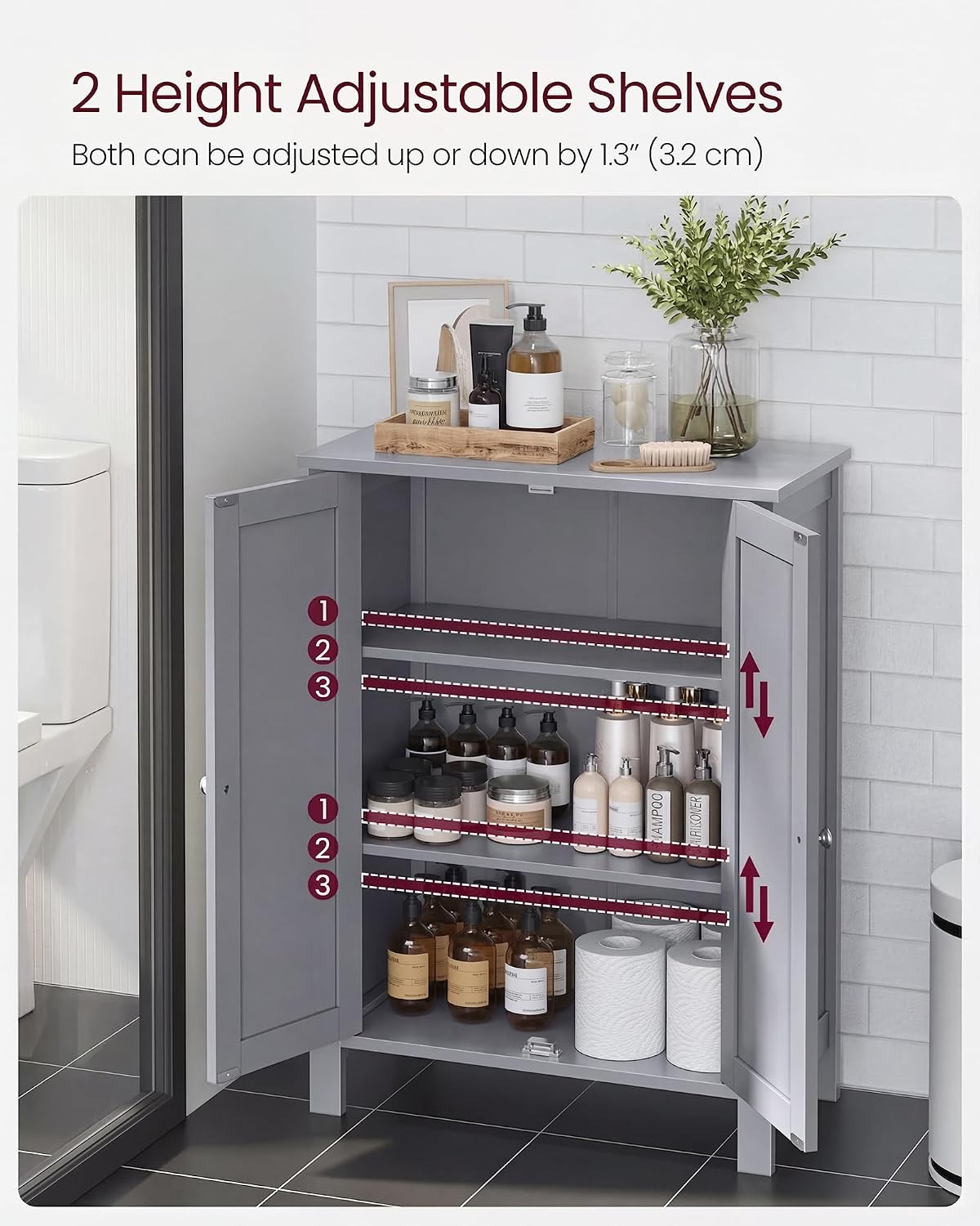 VASAGLE Floor Storage Cabinet, Freestanding Storage Unit with 3 Drawers, 1 Adjustable Shelf, for Bathroom Living Room Dining Kitchen, 11.8 x 23.6 x 31.5 Inches, Cloud White UBBC049WH01S
