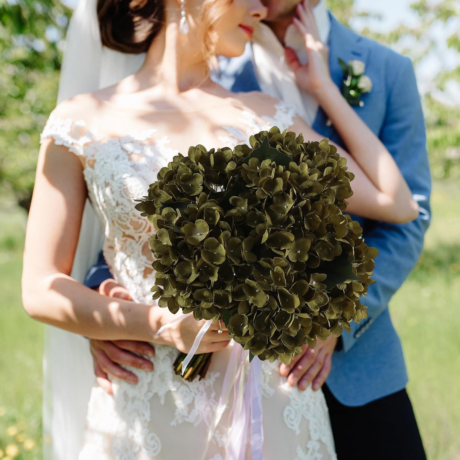 Kisflower 6pcs White Hydrangea Artificial Flowers - Faux Hydrangea Flowers, Fake Silk Flowers for Table Centerpiece