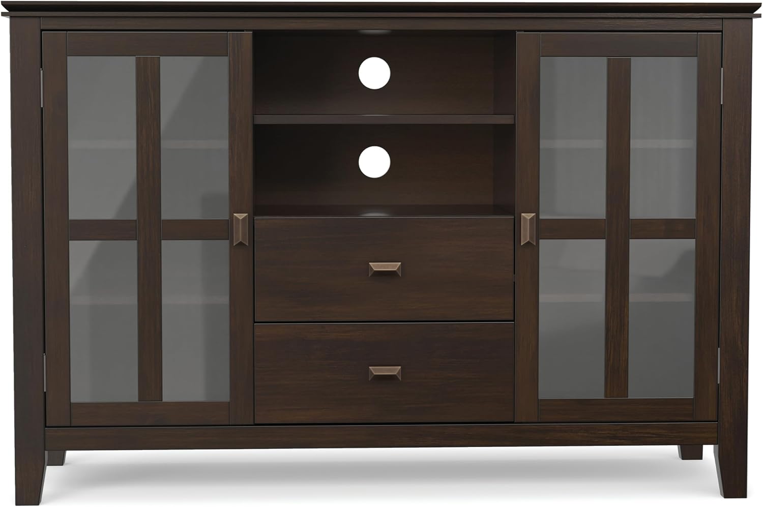 SIMPLIHOME Artisan 53" Wide Solid Wood TV Stand in Russet Brown