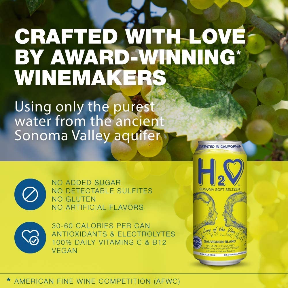 H2o - The Best Non Alcoholic Red Wine - Infused California Sparkling Refreshment, 0.0% Alcohol, (Pinot Noir, Pack of 4-12 Fl oz)