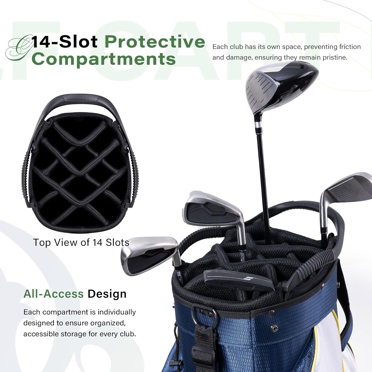 Golf Cart Bag, 14-Way Divider Top, Large Storage | Umbrella Holder,Handles