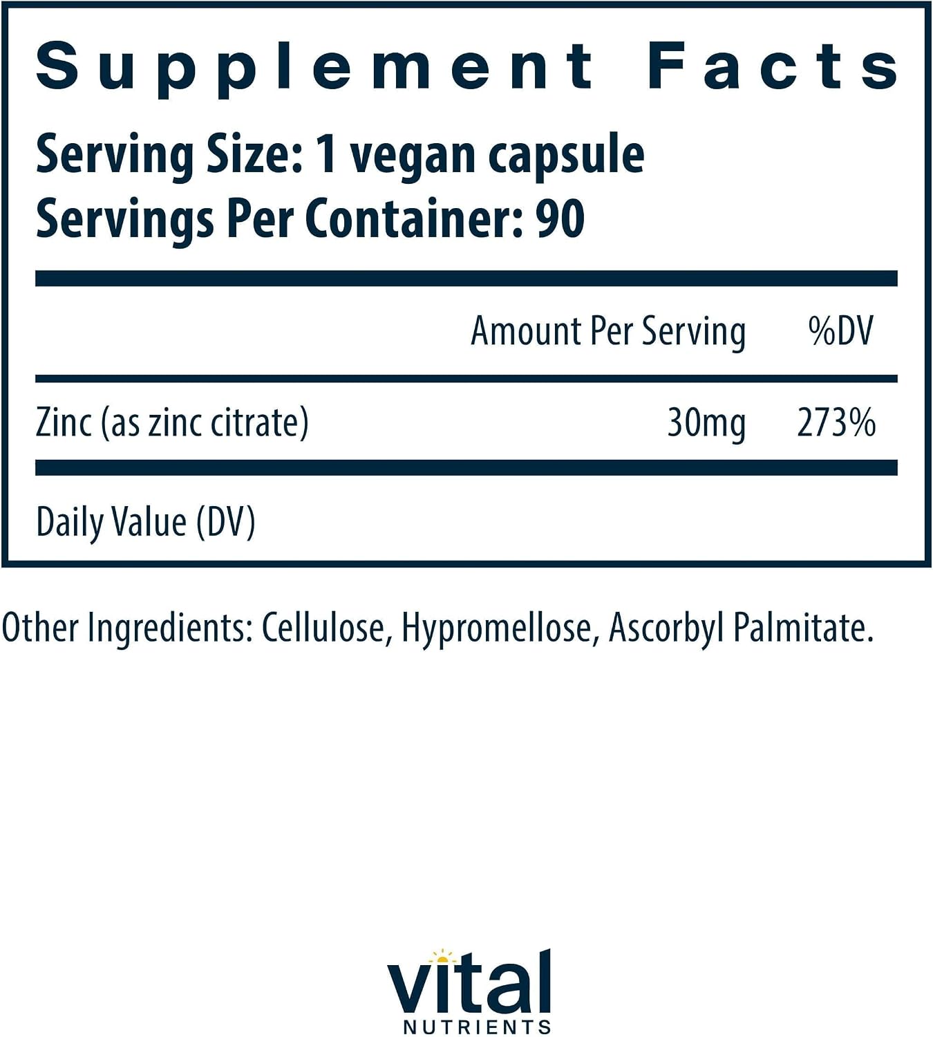 Vital Nutrients Zinc Citrate 30mg - Easily Absorbed Immune Support Supplement - Vegan Zinc Supplement - Gluten, Dairy, Soy Free - Non-GMO - 30mg - 90 Capsules