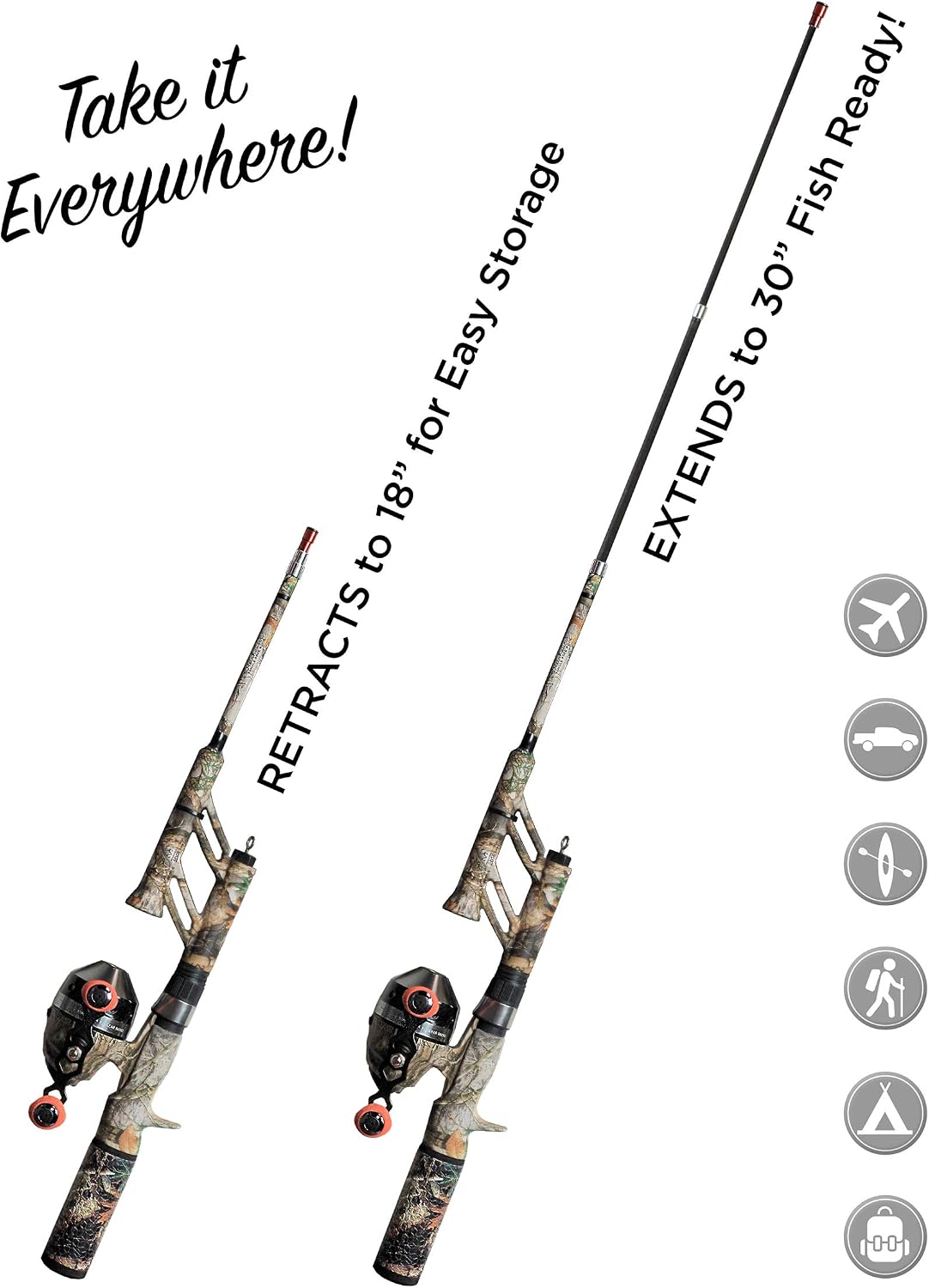 Steinhauser Realtree Edge Pocket Combo | 30" Light Action Fiberglass No Tangle Rod | Micro Spincast Reel w/ 4.1:1 Gear Ratio| Spinner Bait