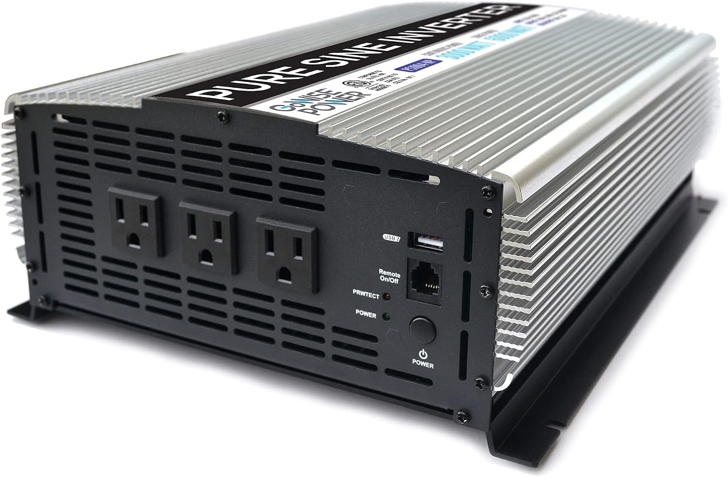 PS1004 3000W Continuous 6000W Surge Peak Power Pure Sine Wave Inverter with Starter Cables and 4 Output Sockets, Updated Model, Grey, Standard