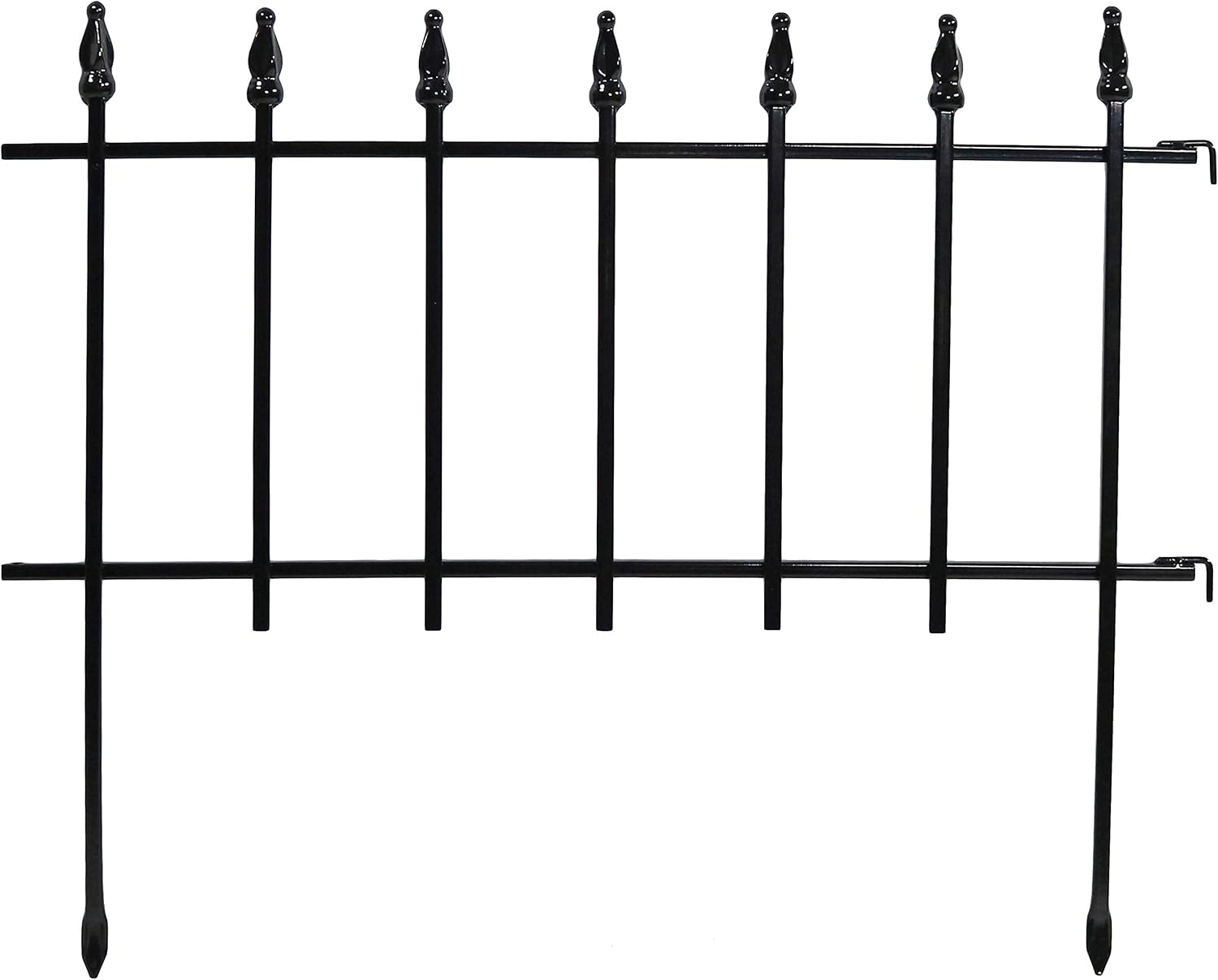 Sunnydaze Decorative Garden Fence Border, 9ft, 5 Panels, Black | 22" W x 18" H No Dig Metal Edging for Flower Beds, Yard, Lawn, Pathways & Landscaping, Roman Finial Design