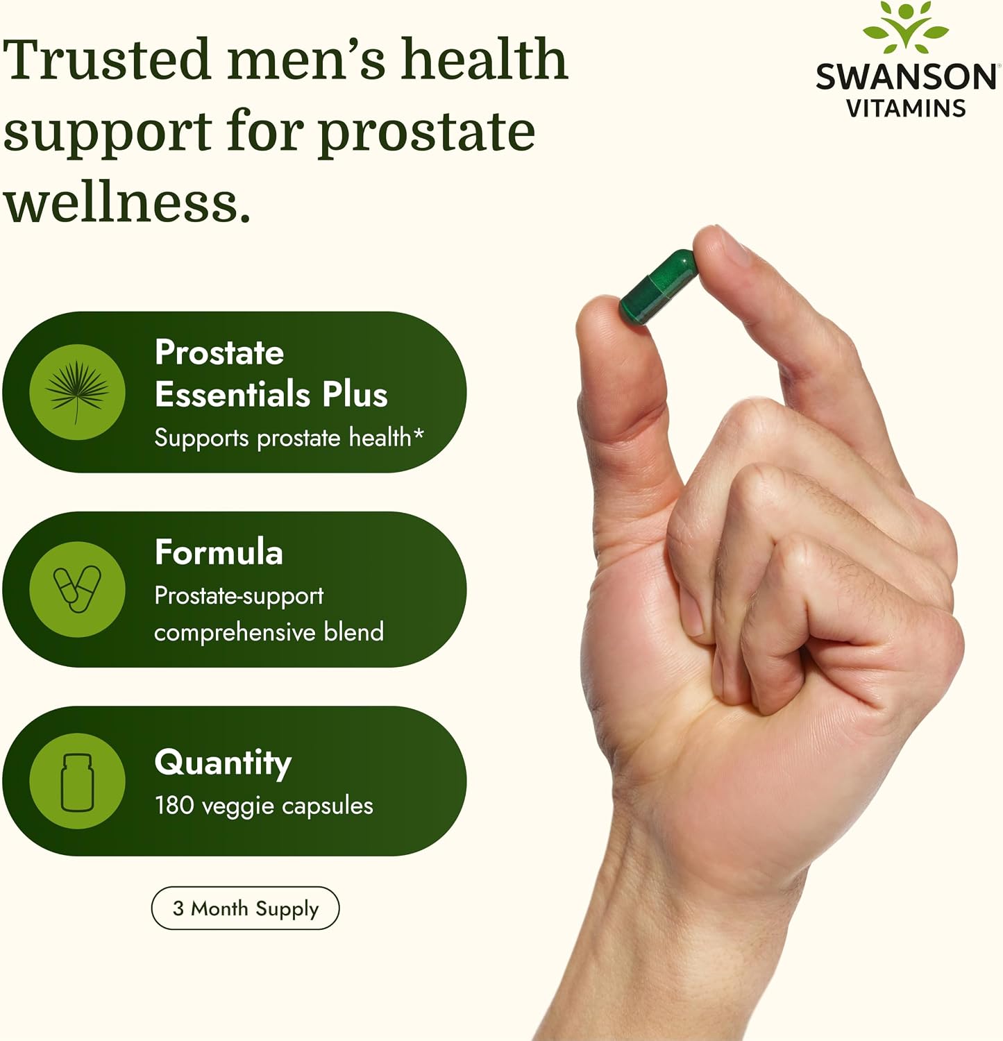 Swanson Prostate Essentials Plus Herbal Supplement for Men Over 40 Seeking Urinary and Prostate Health (180 Veggie Capsules)