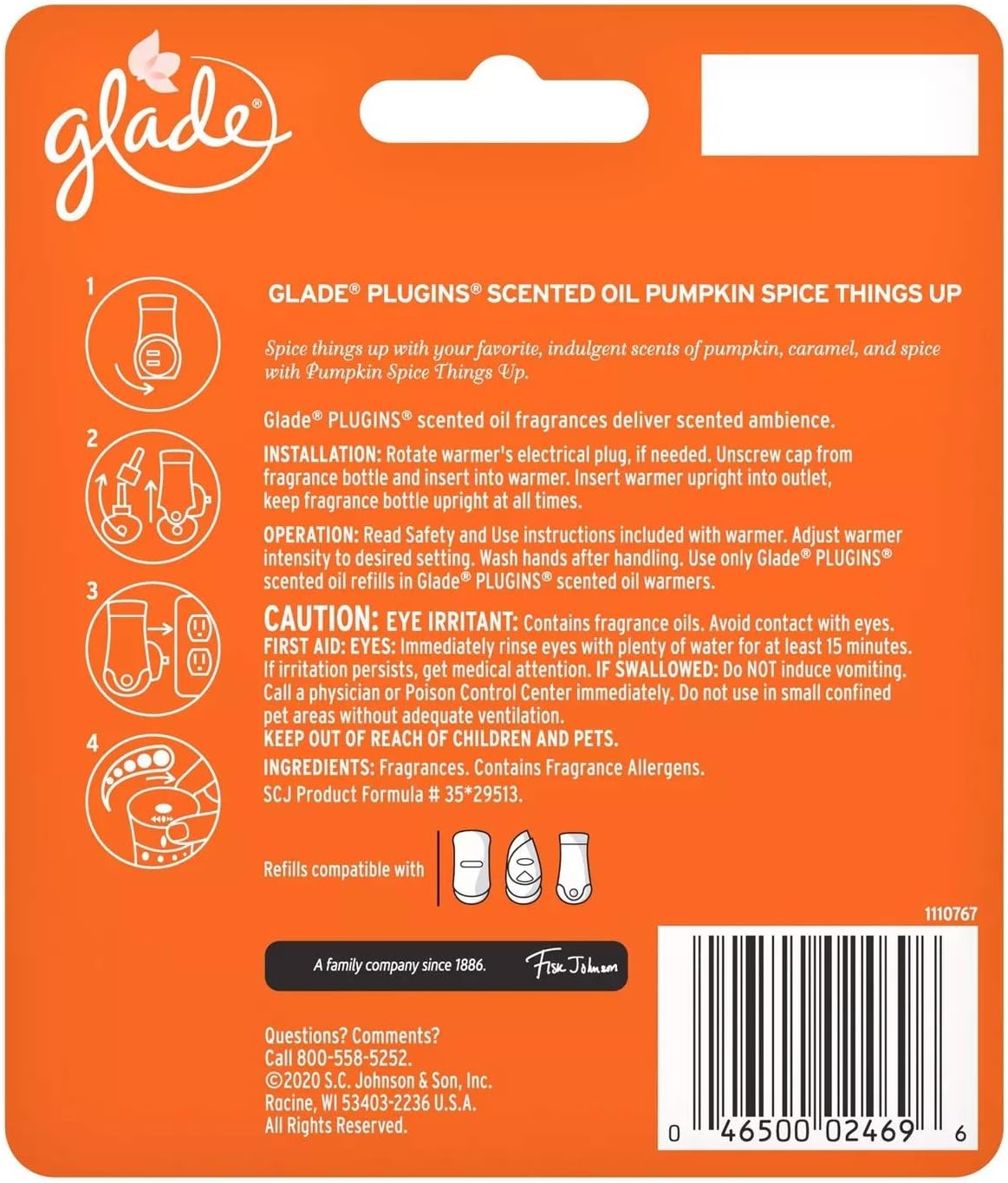 Glade Scented Oil Refills - Pumpkin Spice Things Up - Holiday Collection 2020-2 Count Oil Refills Per Package - Pack of 2 Packages