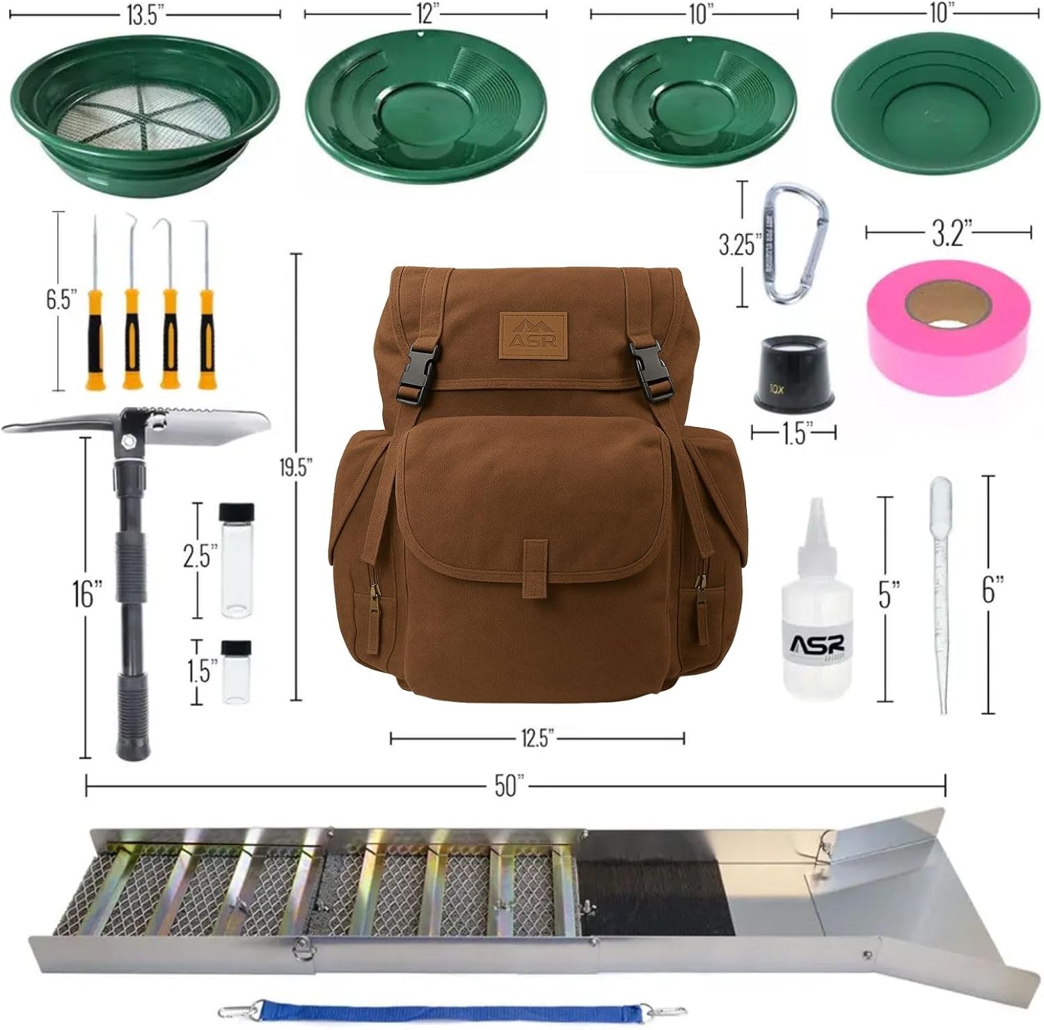ASR Outdoor 50" Aluminum Folding Sluice Box for Gold Prospecting Backpack Set, Black