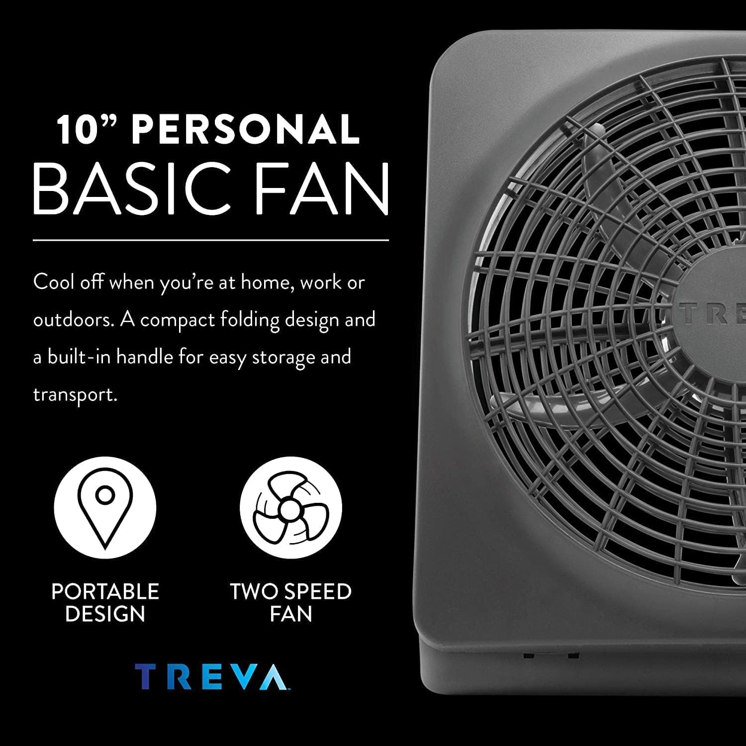 Treva 10 in Portable Desktop Battery Fan 2-Speed with AC Adapter Graphite | Yes