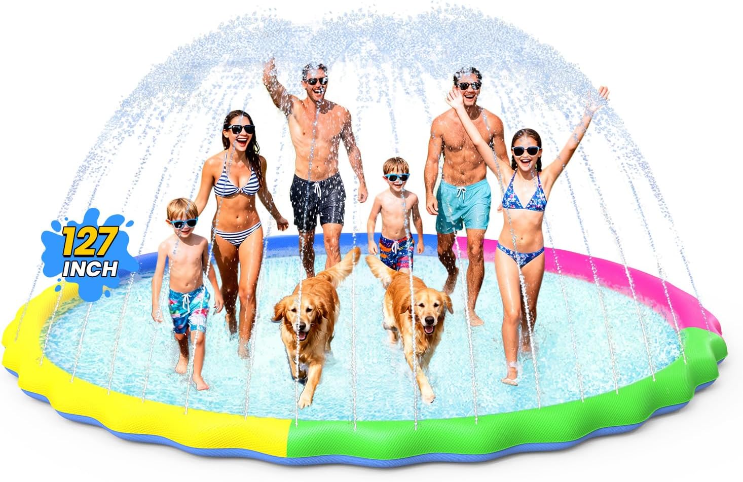 VISTOP 67" Non-Slip Splash Pad for Kids and Dogs, Thickened Sprinkler Pool for Toddlers, Outdoor Backyard Water Toys, Fun Fountain Play Mat for Babies