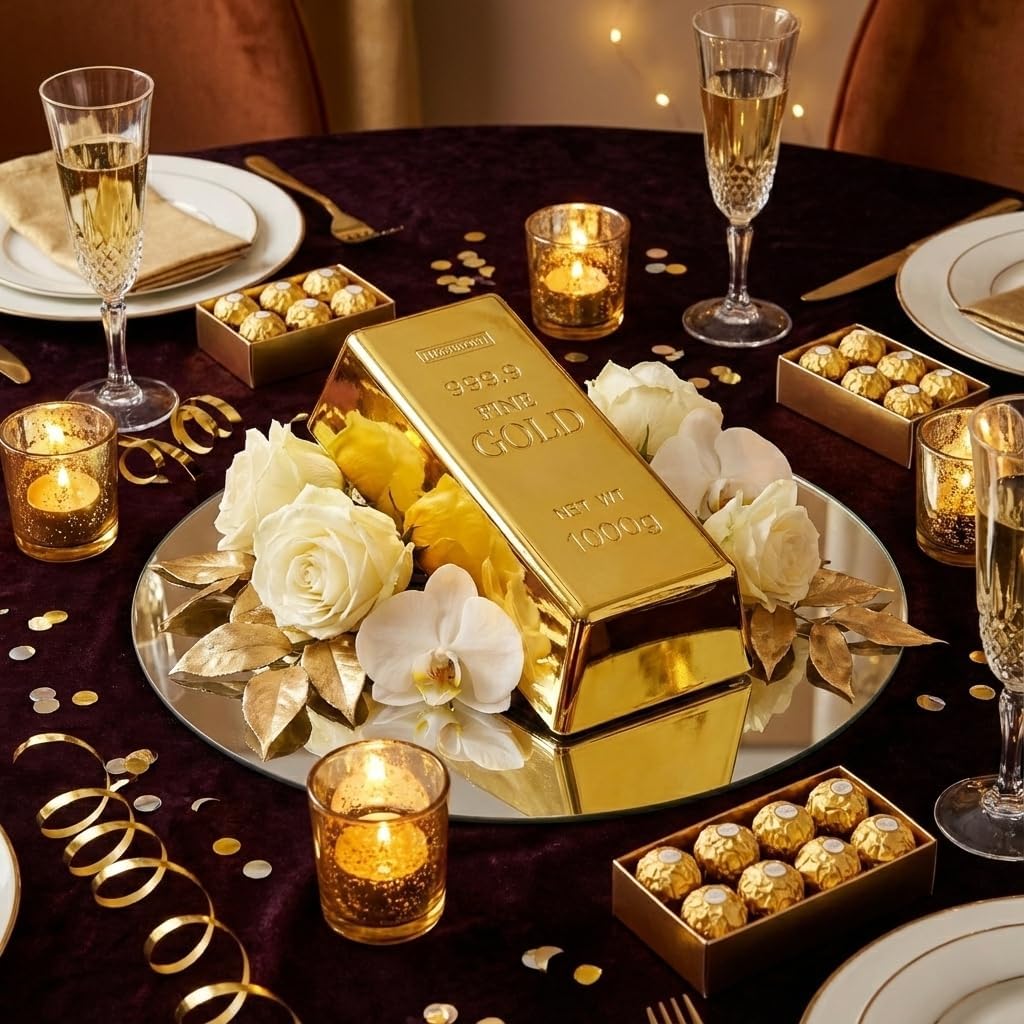 SABLUE Replica Gold Bar Fake Brick Bullion Plastic Event Party Supplies Decorations Centerpieces(L)