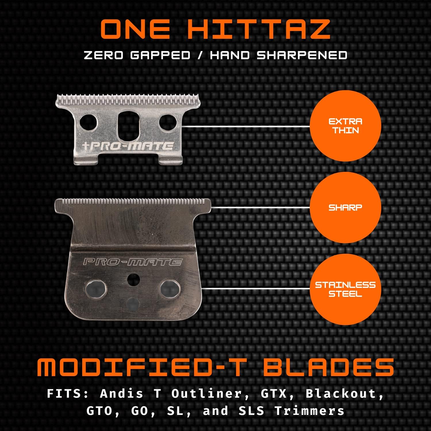 Replacement Blade 04521 fits Andis T-Outliner 04780, GTX 04785 (Model GO, GTO) Modified One Hittaz Zero Gap by PRO-MATE w/Free Screws (Black - T Shape)