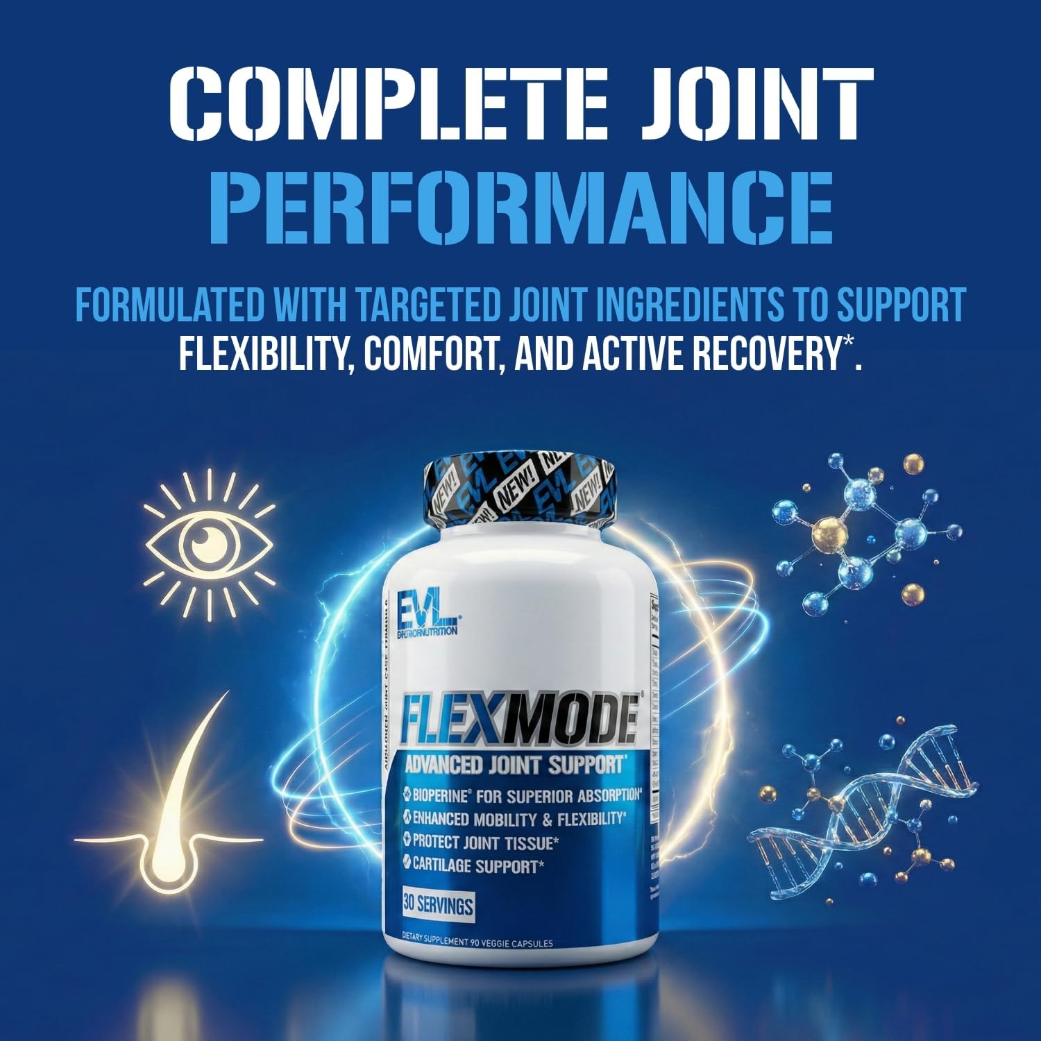 EVL FlexMode Joint Support with Glucosamine & Chondroitin - 30 Servings | Advanced joint formula with MSM