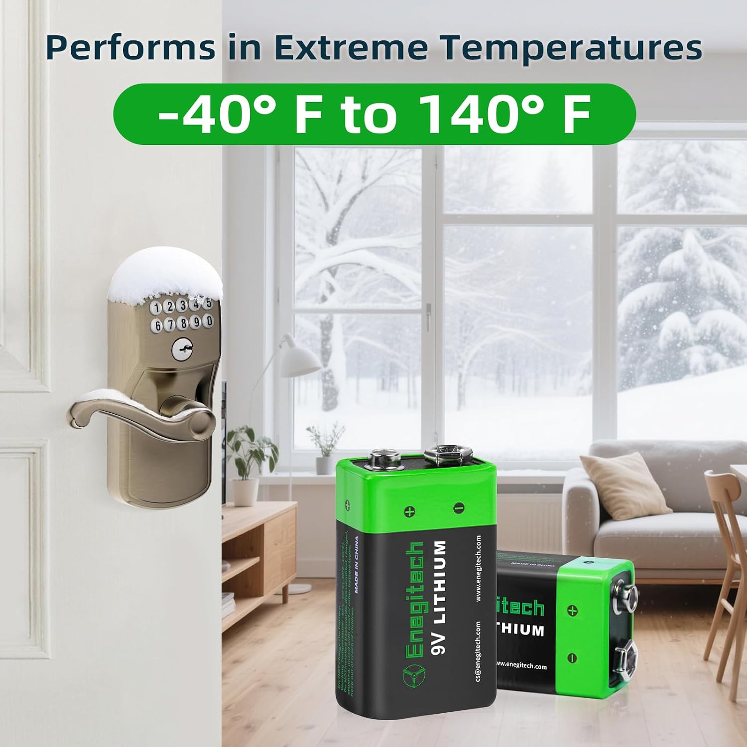 Enegitech 9V Lithium Battery, 9 Volt Lithium Battery 1200mAh for Smoke Detector, Fire Alarm, Keyless Entry Door Lock, Multimeter