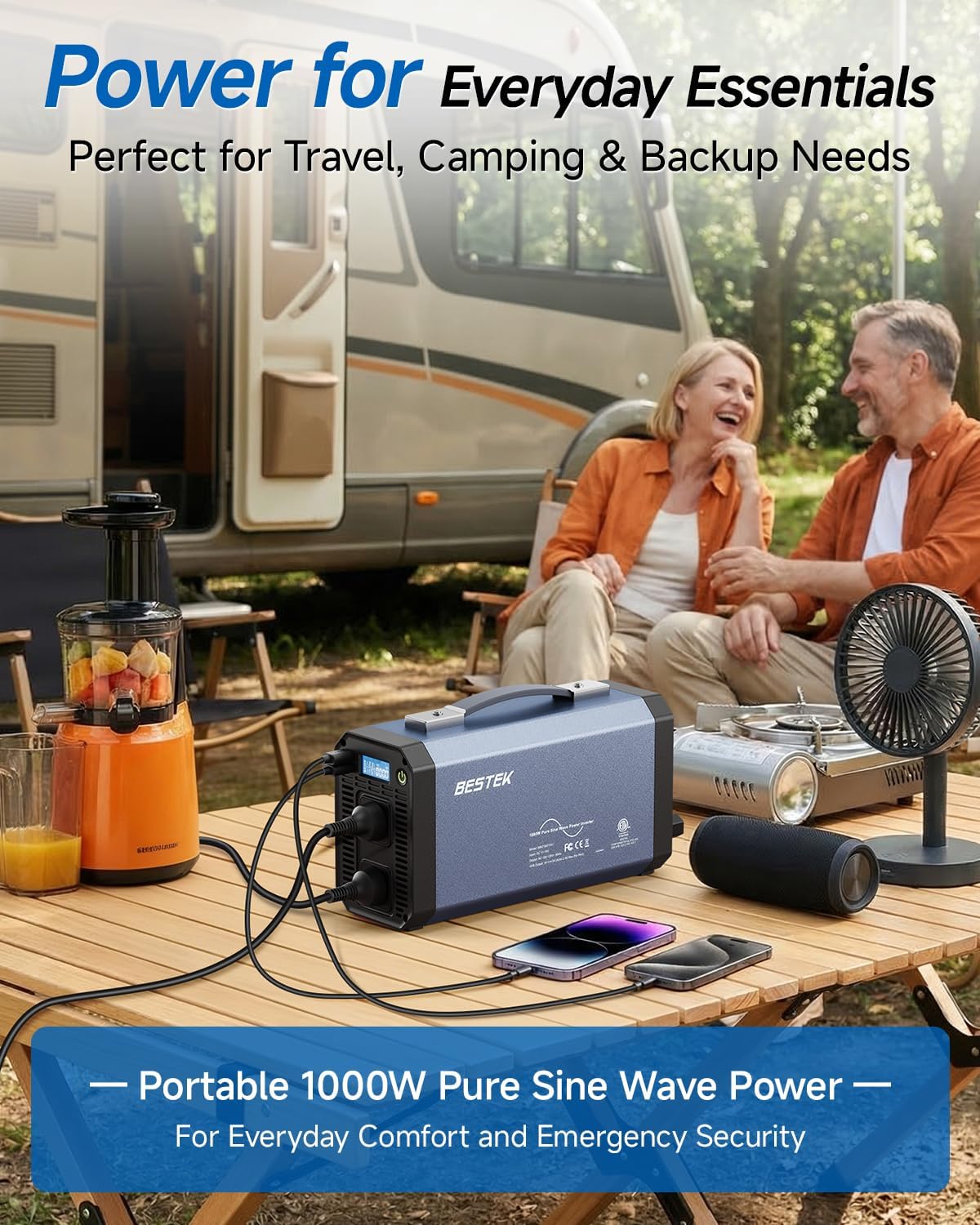 BESTEK Pure Sine Wave Power Inverter - 1000W Car Inverter DC 12V to 110V AC - Car Charger Adapter Outlet with 4.8A Dual USB Charging Ports - Digital