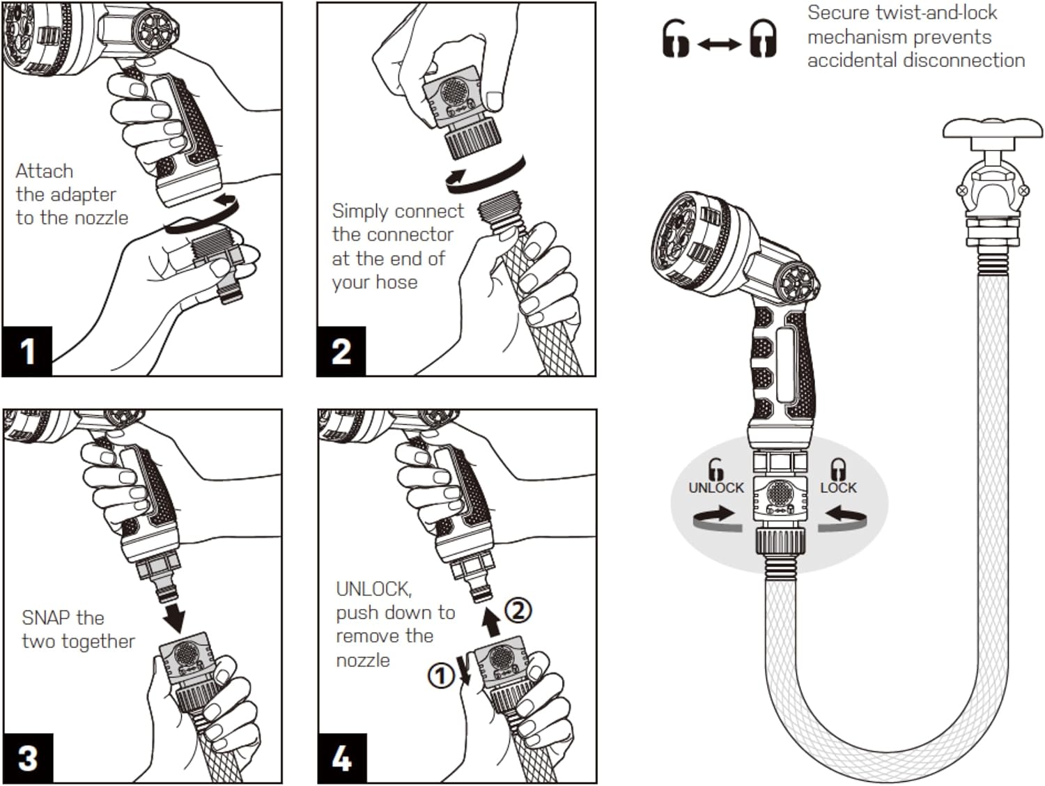 Eden Metal 7-Pattern Hose Nozzle: Thumb Control, Heavy-Duty Zinc Alloy
