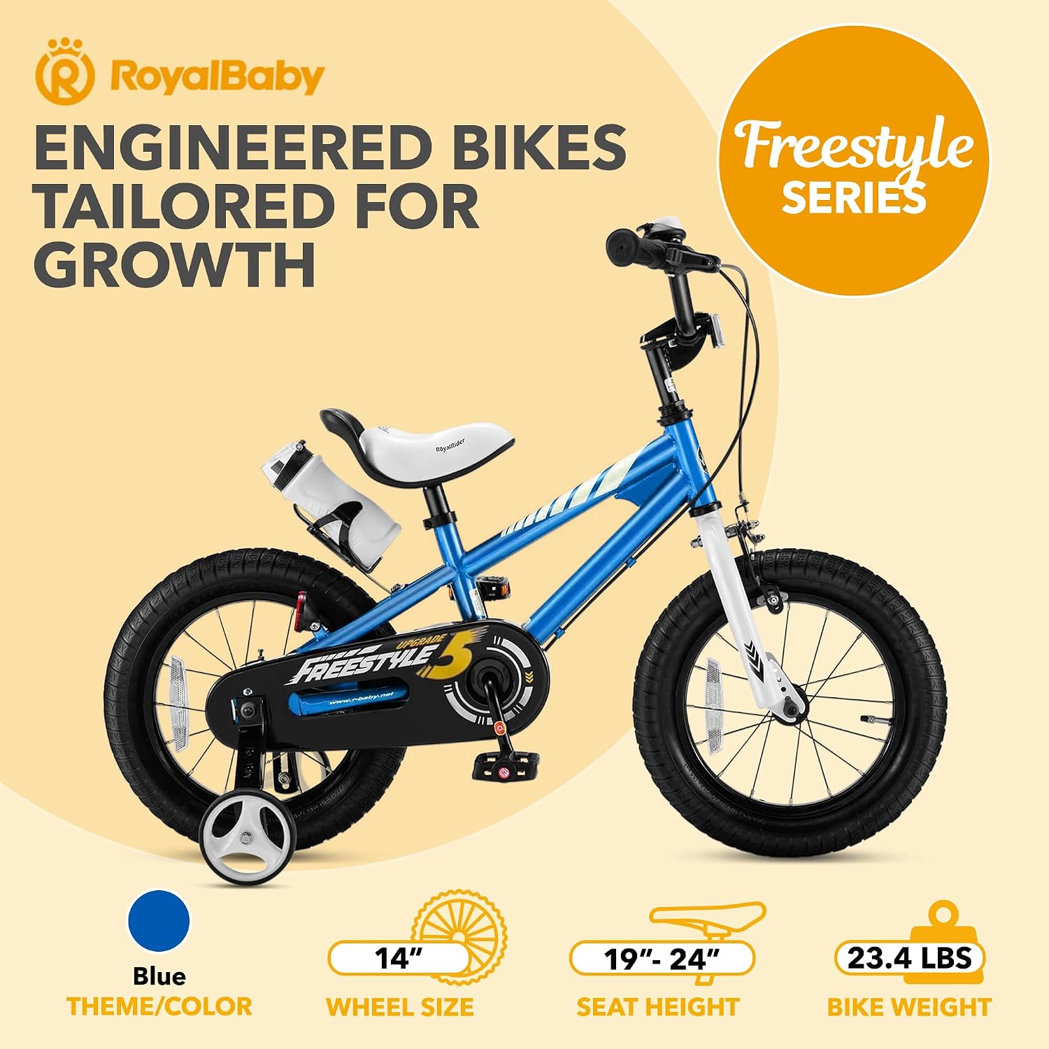 RoyalBaby Freestyle Kids Bike 12 14 16 18 20 Inch Bicycle for Boys Girls Ages 3-10 Years, Multiple Color Options
