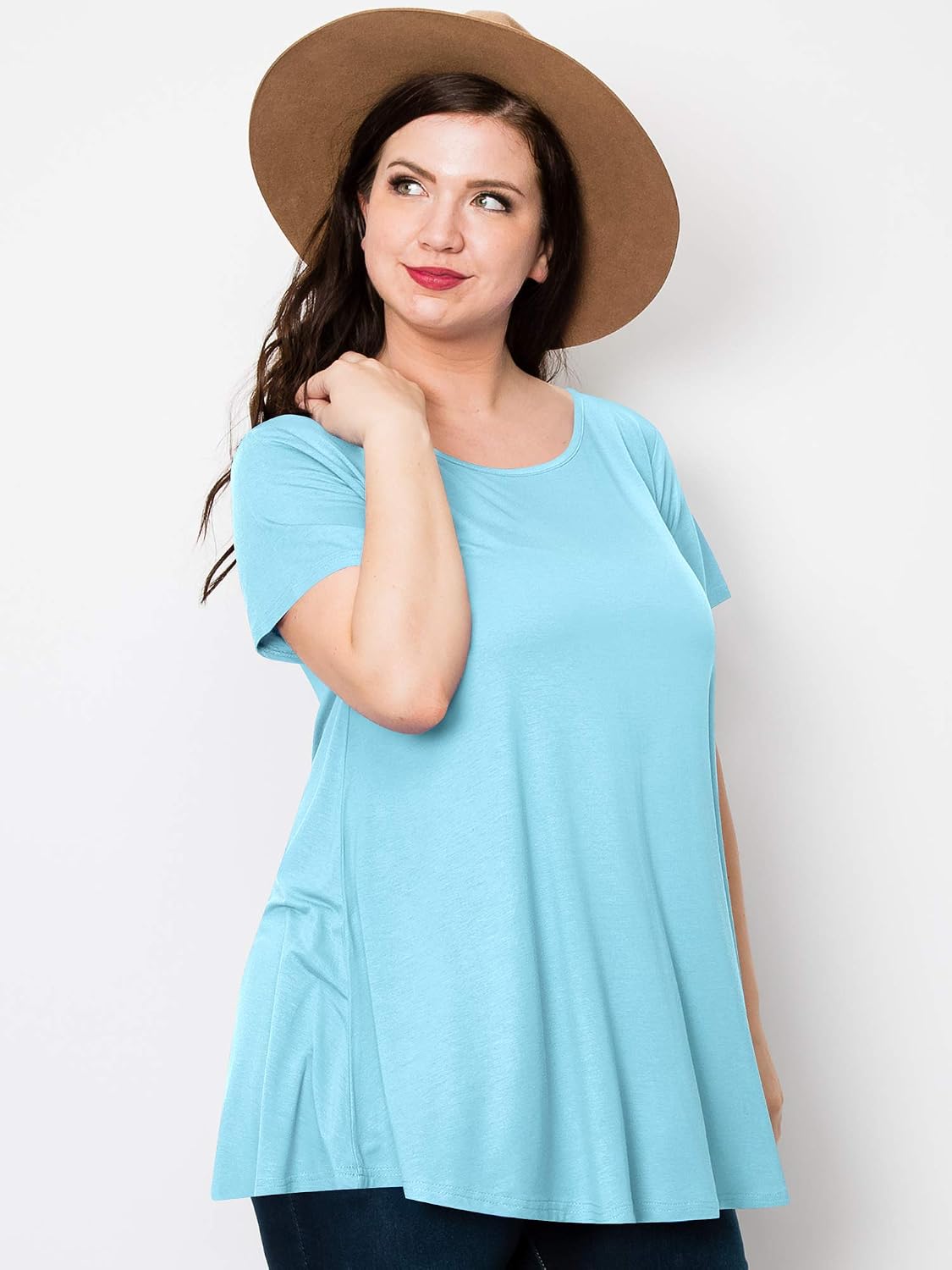 Lock and Love Women Solid Short Sleeve/Sleeveless Tunic for Leggings Swing Tunic Flare Tank Tops S-5XL Plus Size Made in USA