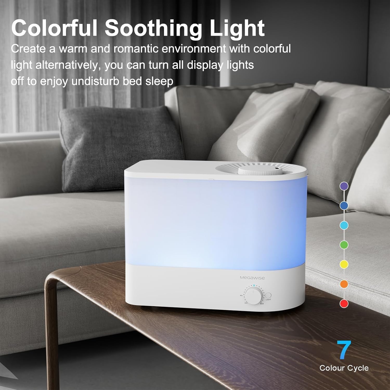 MEGAWISE 1.5L Cool Mist Humidifier for Bedroom, 25dB Quiet