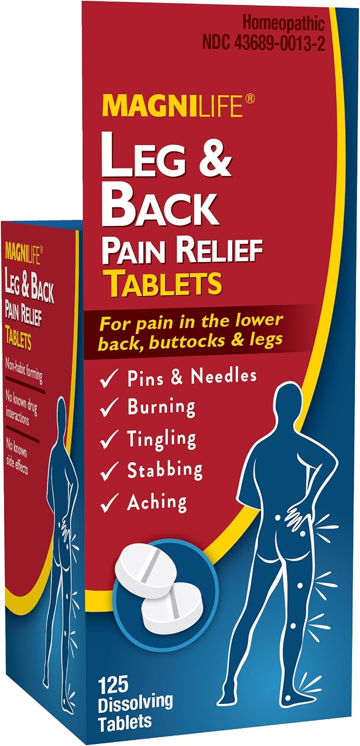 MagniLife Leg & Back Pain Relief Tablets, 125 Ct, Fast-Acting Pain Relief Naturally Soothes Burning, Tingling & Stabbing Aches