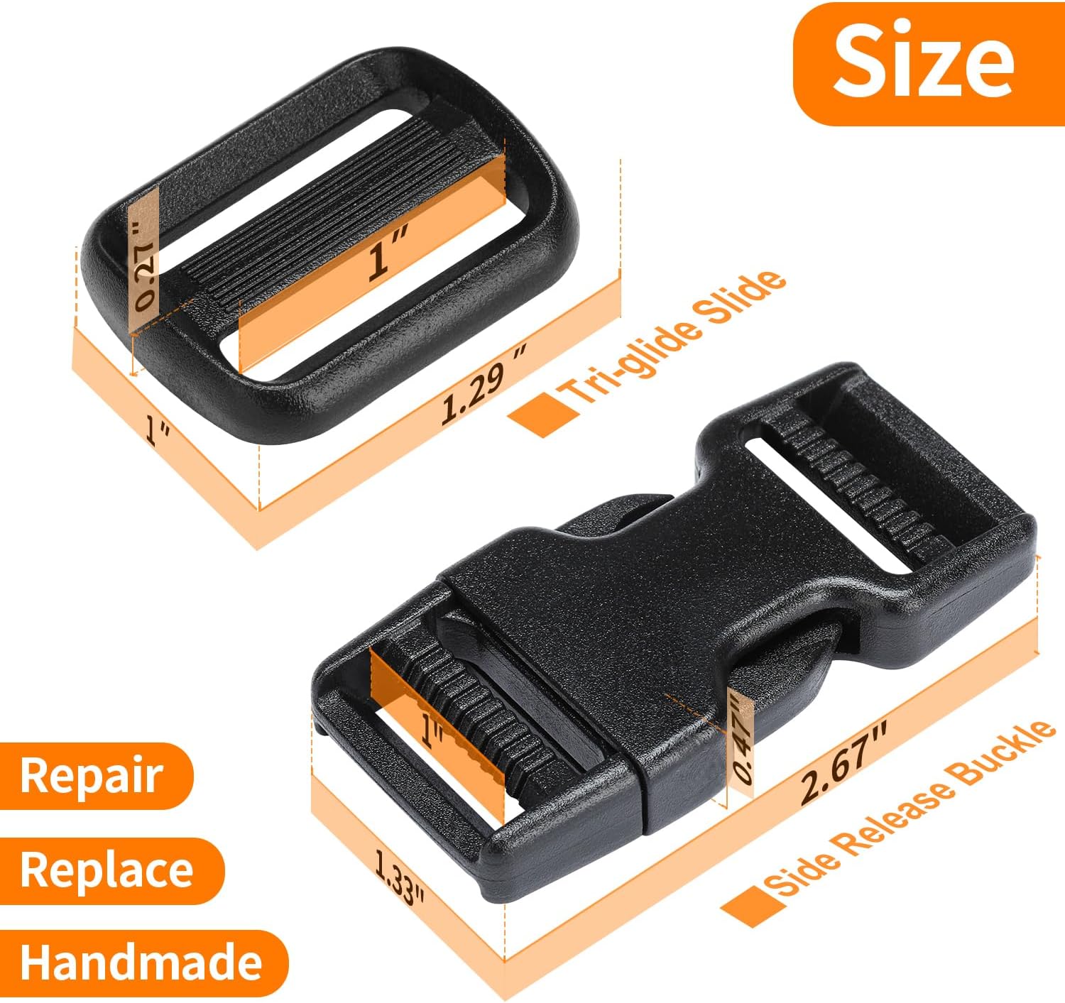 BEYOURD Buckles and Straps Set 1": 6 Yards of Thick Nylon Webbing, 6-Pack Heavy Duty Adjustable Quick Side Release Plastic Buckles