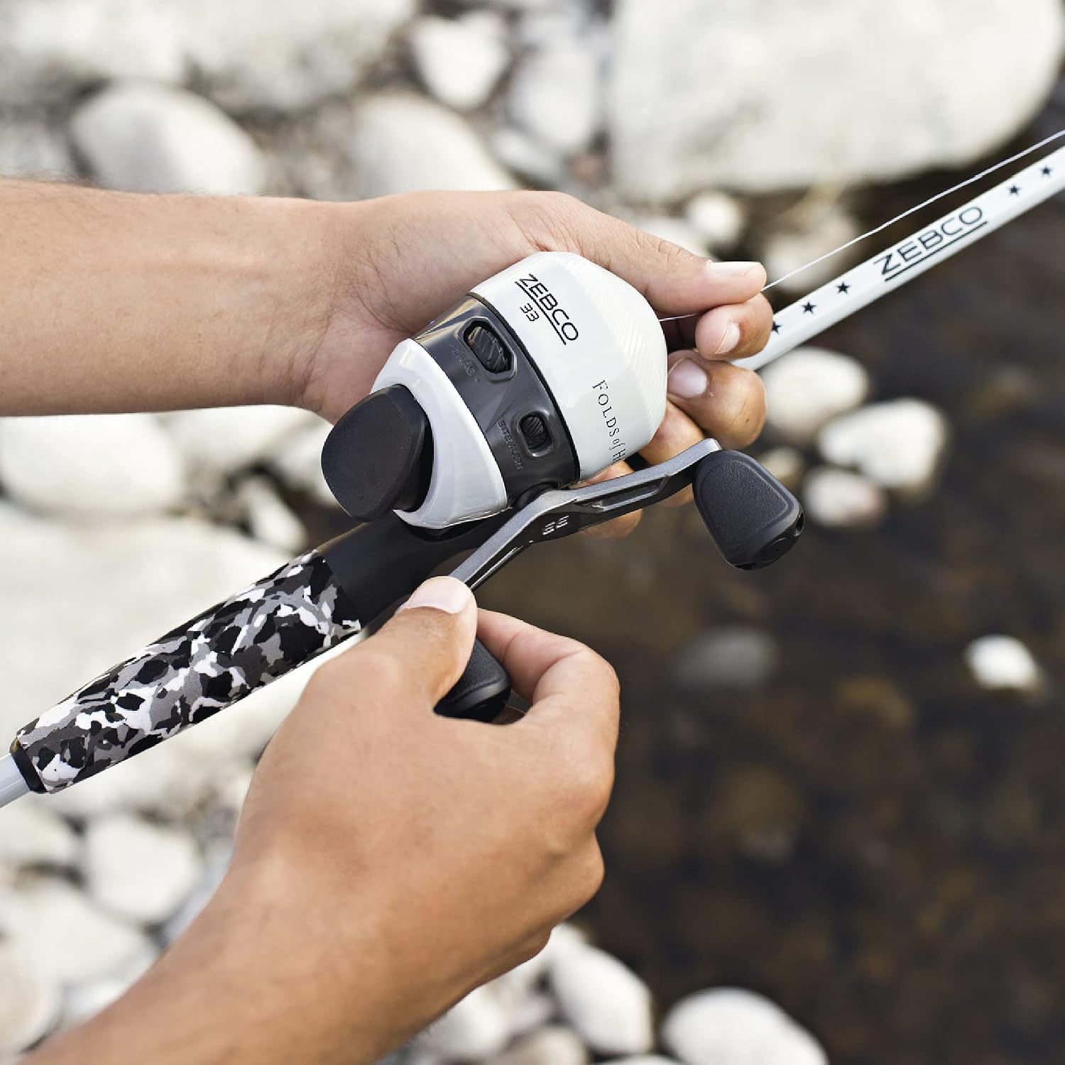 Zebco 33 Folds of Honor Spincast Reel and 2-Piece Fishing Rod Combo, 6-Foot Fiberglass Rod, Quickset Anti-Reverse Fishing Reel with Bite Alert