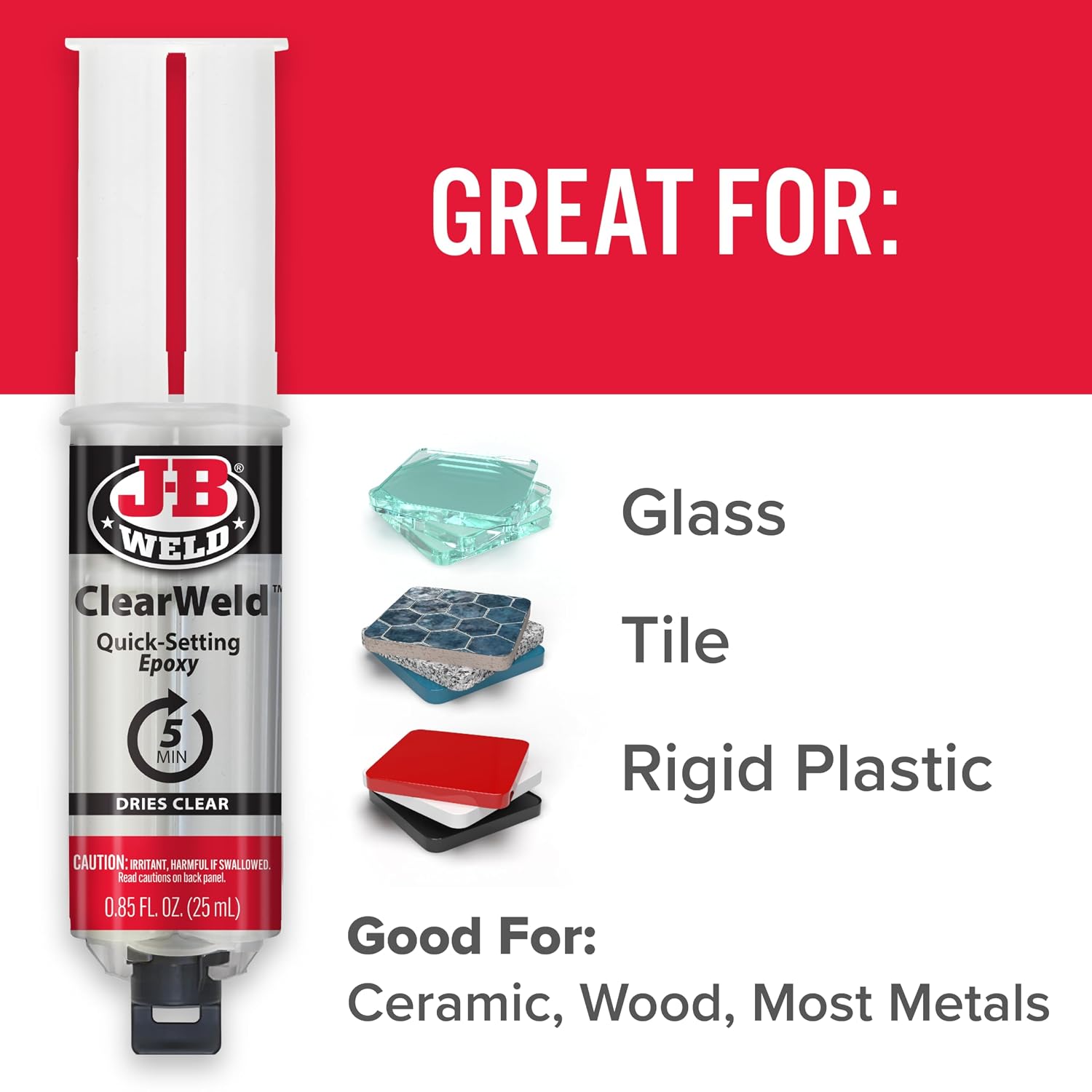 J-B Weld 50112 ClearWeld 5 Minute Set Epoxy Syringe - Clear - 25 ml, 25ml