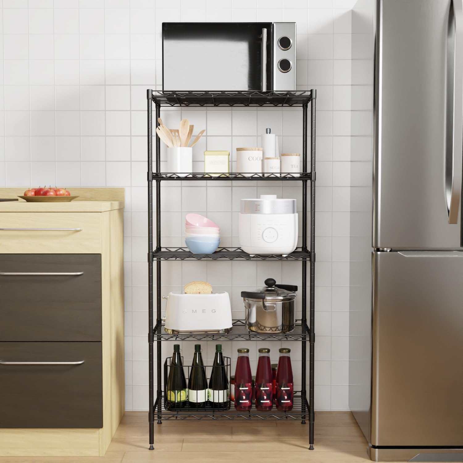 PayLessHere | 6-Tier Wire Shelf with Wheels | 45"x18"x82" | Black