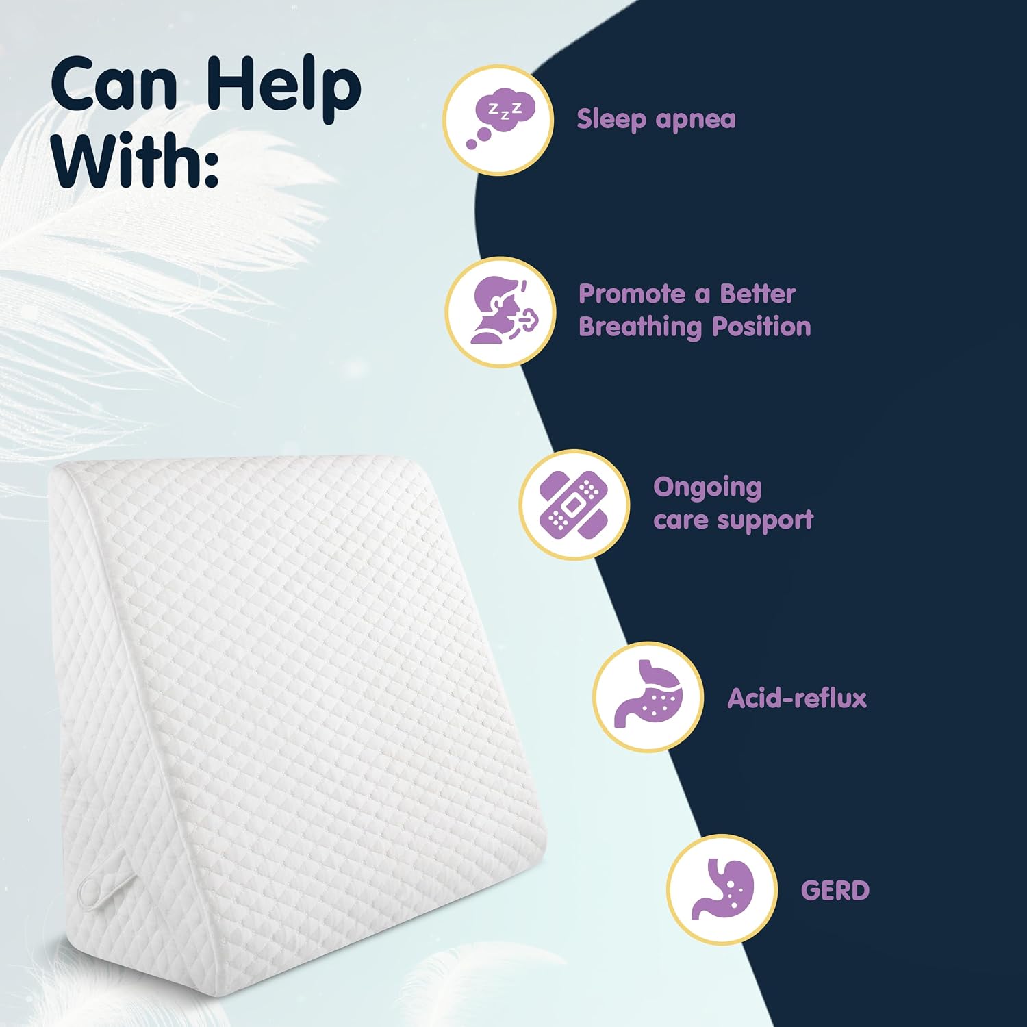 Wedge Pillow for Sleep Apnea, 12" Bed Wedge Pillow for Headboard