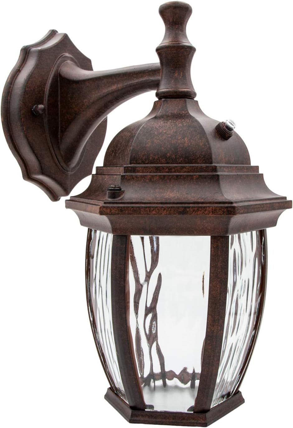 Maxxima LED Brown Outdoor Wall Light, 580 Lumens 3000K, Dusk to Dawn Sensor | Clear Water Glass, Warm White, Photocell Sensor, Exterior Patio or Porch Sconce Fixture