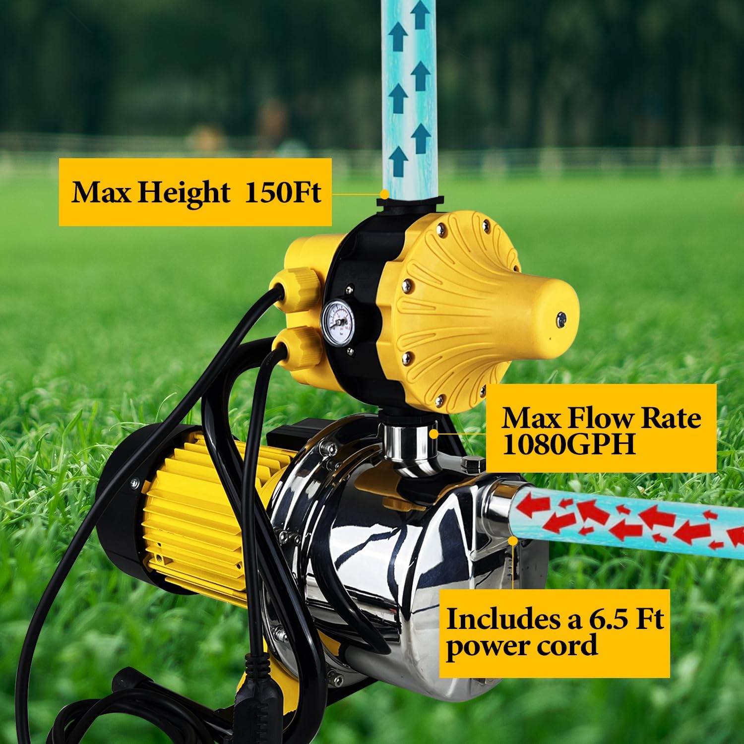 1HP 18gpm Shallow Well 110V Booster Pump Portable Garden Pond Water Transfer Pump Electric Yard Pool Cover Draining Pump Above Ground Irrigation