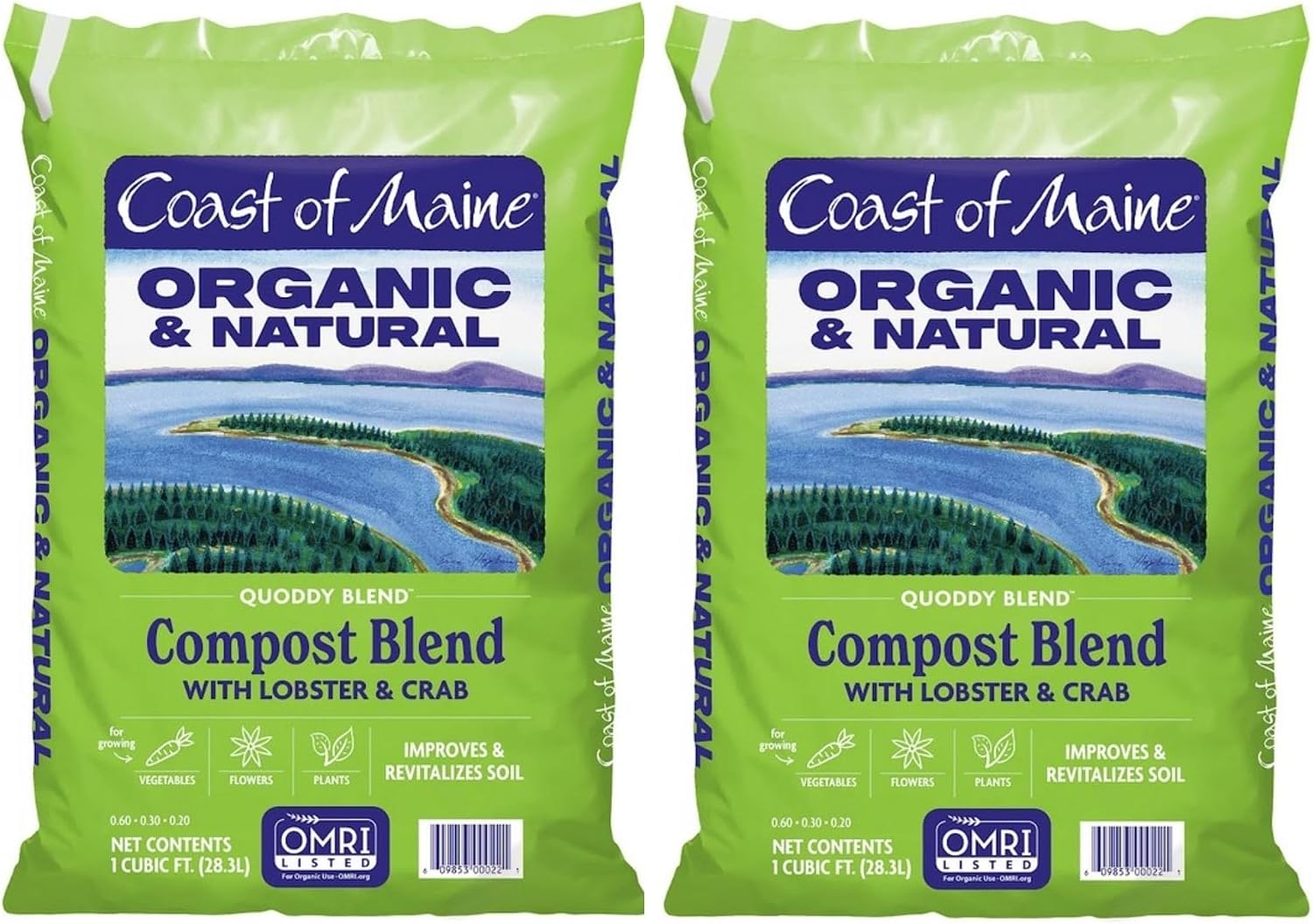 Coast of Maine Quoddy Blend, 1 cu ft (Pack of 2) Organic and Natural Compost Blend with Lobster and Crab - Improves and Revitilizes Soil