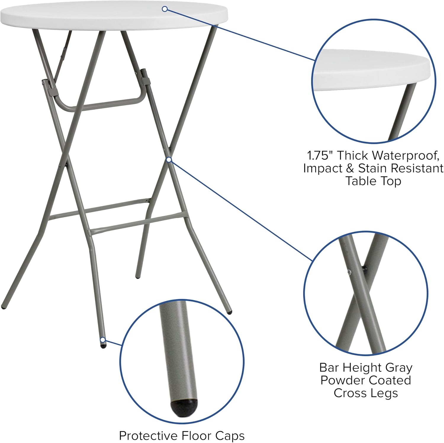 Flash Furniture Elon 32' Round Folding Bar Height Table for Parties and Commercial Events, Indoor/Outdoor Plastic Tall Round Table, White | Lightweight, Easy Storage, Commercial Grade