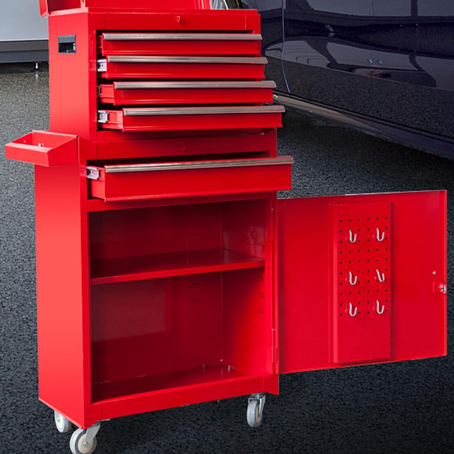 Road DAWG ATBT1204D-Red Torin Rolling Garage Workshop Tool Organizer: Detachable 4 Drawer Tool Chest with Large Storage Cabinet and Adjustable Shelf