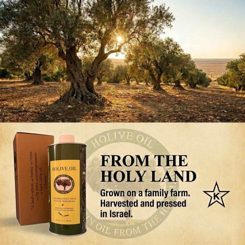 HOLIVE Olive Oil from Israel | Extra Virgin | First Cold Press & Early Harvest | Polyphenol Rich | Premium Low Acidity | Unprocessed EVOO from the Holy Land | Hand Harvest | Kosher 30.4 Fl Oz