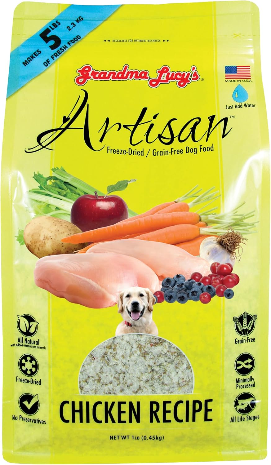 Grandma Lucy's Artisan Dog Food, Grain Free and Freeze-Dried - Artisan Chicken, 10Lb Bag