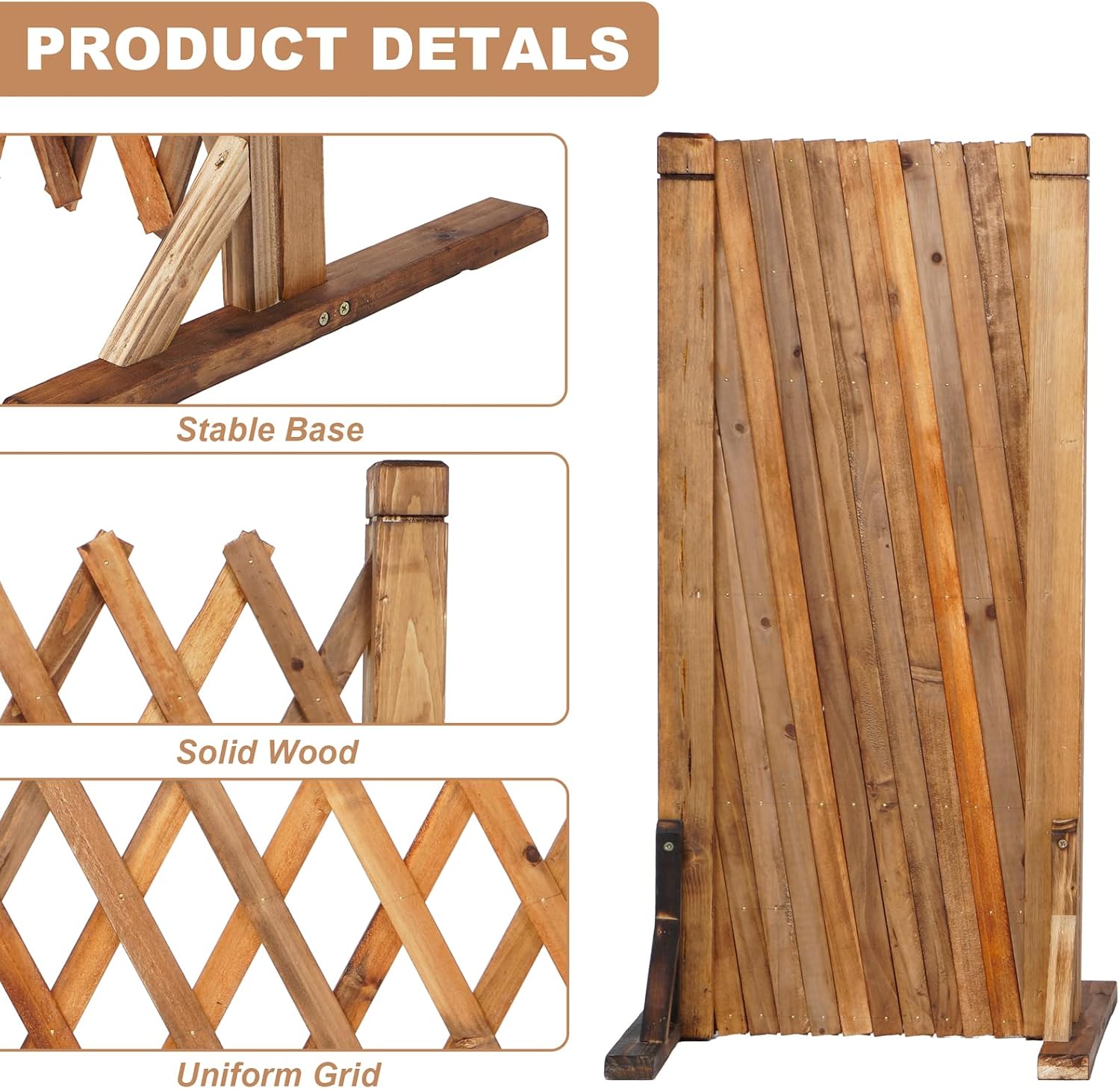 uyouous Garden Fence Wood Garden Fencing 2 Pack Extendable Instant Fence