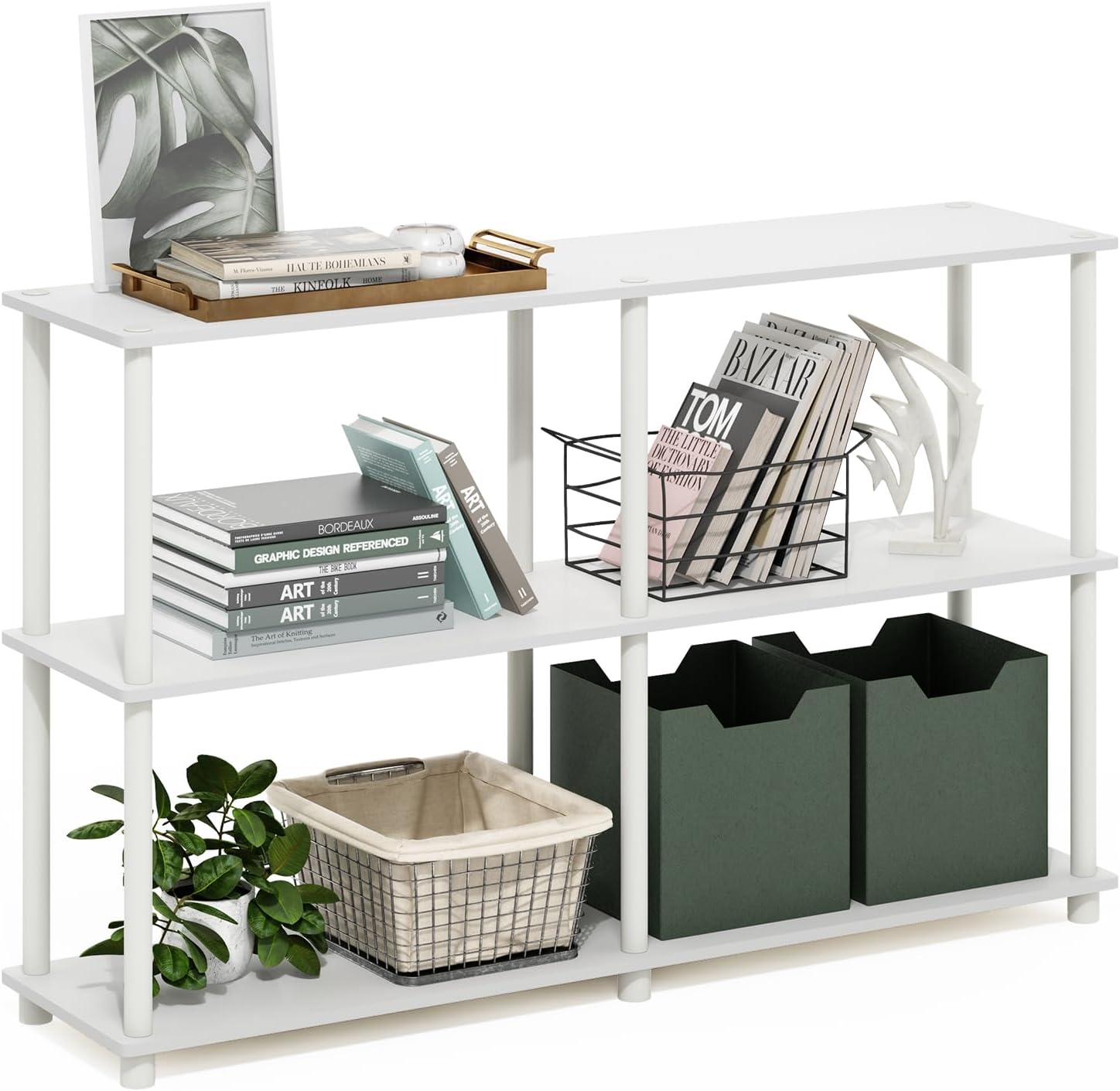 Furinno TURN-N-TUBE Storage Shelves, 3-Tier 47.4 Wide Book Shelf, Corner Shelf, Toolless Open Shelves, for Organization and Storage, Living Room, Garage, Home Office, Black