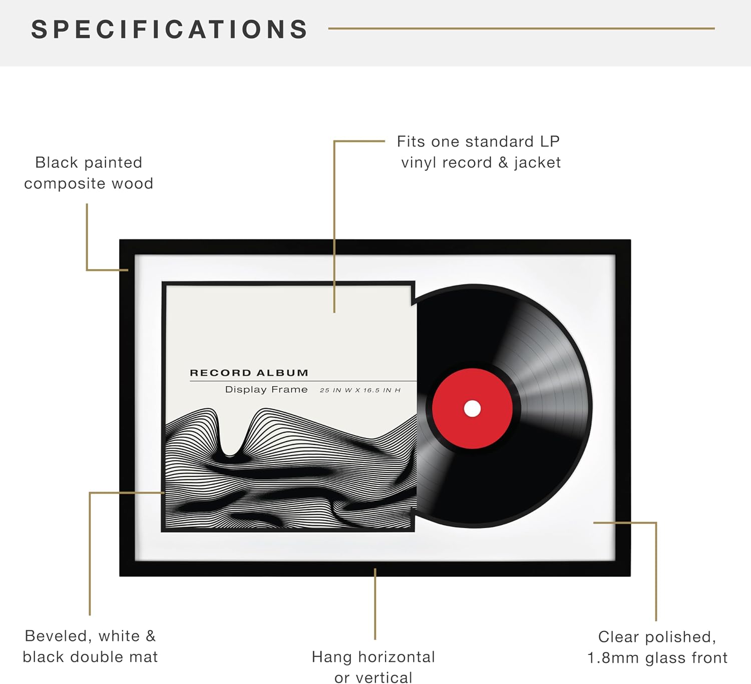 MCS Single Matted Record Album Frame, 15x15, Black