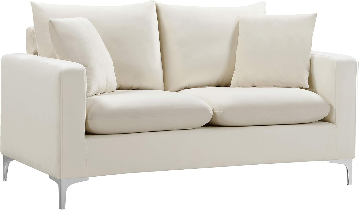 Meridian Furniture Naomi Collection Modern | Contemporary Grey Velvet Upholstered Loveseat with Stainless Steel Base in a Rich Gold or Chrome Finish, 633Grey-L