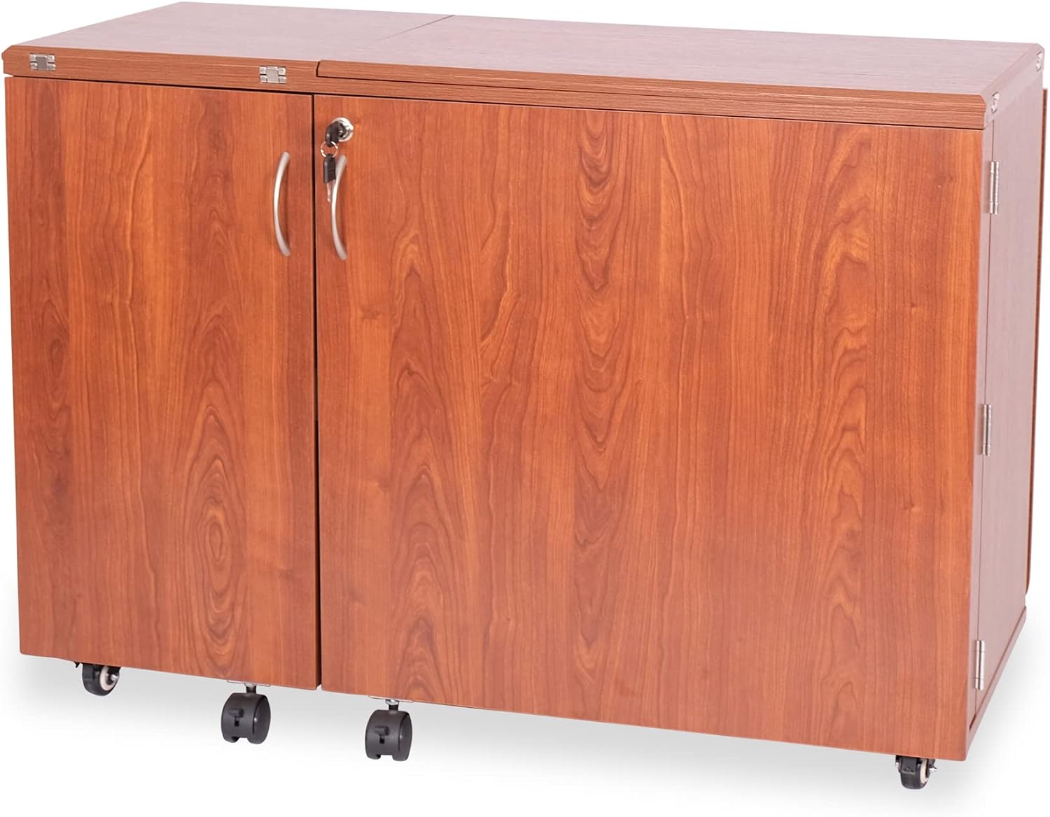 Arrow K8405 Wallaby Kangaroo Sewing, Cutting, Quilting, Crafting Cabinet and Table, Includes Storage and Airlift, Portable with Wheels, Teak Finish