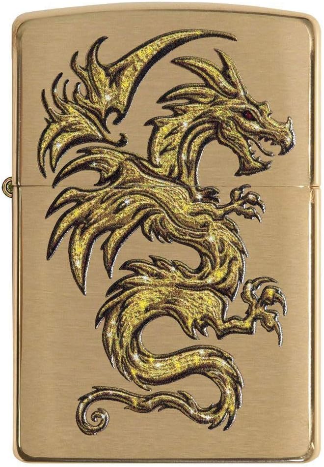 Zippo Dragon Design Brushed Brass Pocket Lighter