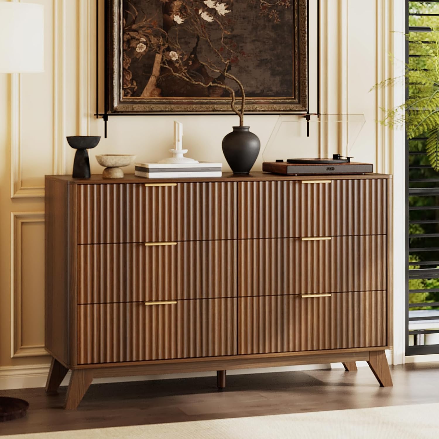 VINGLI Fluted Tall Dresser 5 Drawer, 23.66" W Chest of Drawers Gray Wood Dresser with Rounded Edges, Grey Dressers for Bedroom