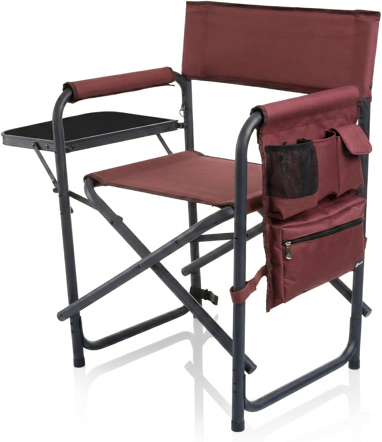 PICNIC TIME Sports Chair with Side Table and Armrest Caddy, Lightweight Aluminum Folding Outdoor Camping Chair for Adults, Portable Director Style Lawn Seating with Pockets & Carry Strap, (Navy Blue)