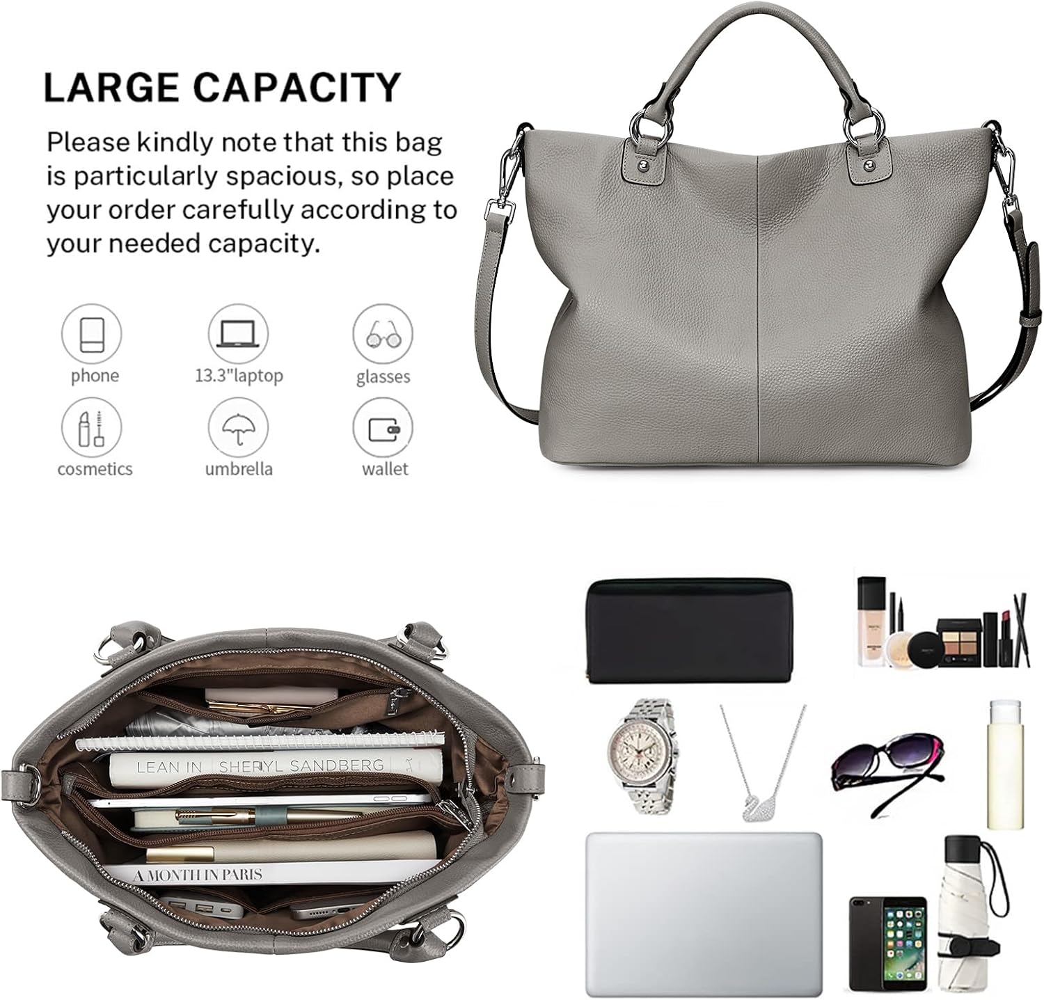 Kattee Genuine Leather Tote Purse for Women, Top Handle Satchel | Soft genuine leather tote with roomy storage and versatile carry for work, shopping, and travel.