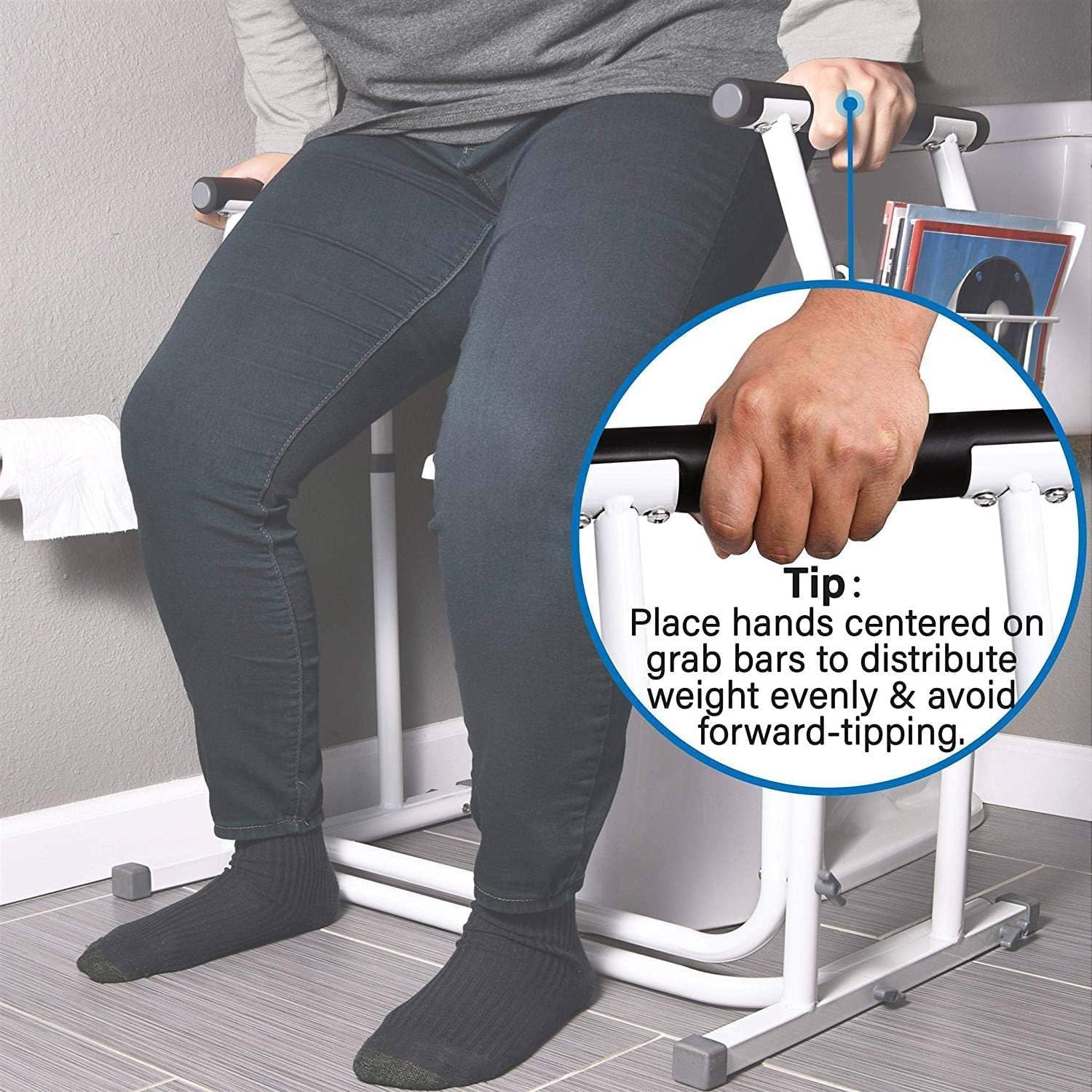 FSA/HSA Eligible, Vaunn Medical Bathroom Patented Height Adjustable Height Toilet Rail Grab Bar and Commode Safety Frame Handle