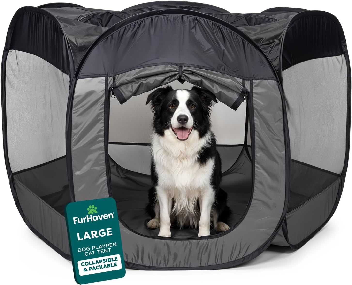 Furhaven Portable Dog Playpen Cat Tent, Pet playground,Kennel foldable indoor outdoor zippered puppy crate - Hunter Green, Medium