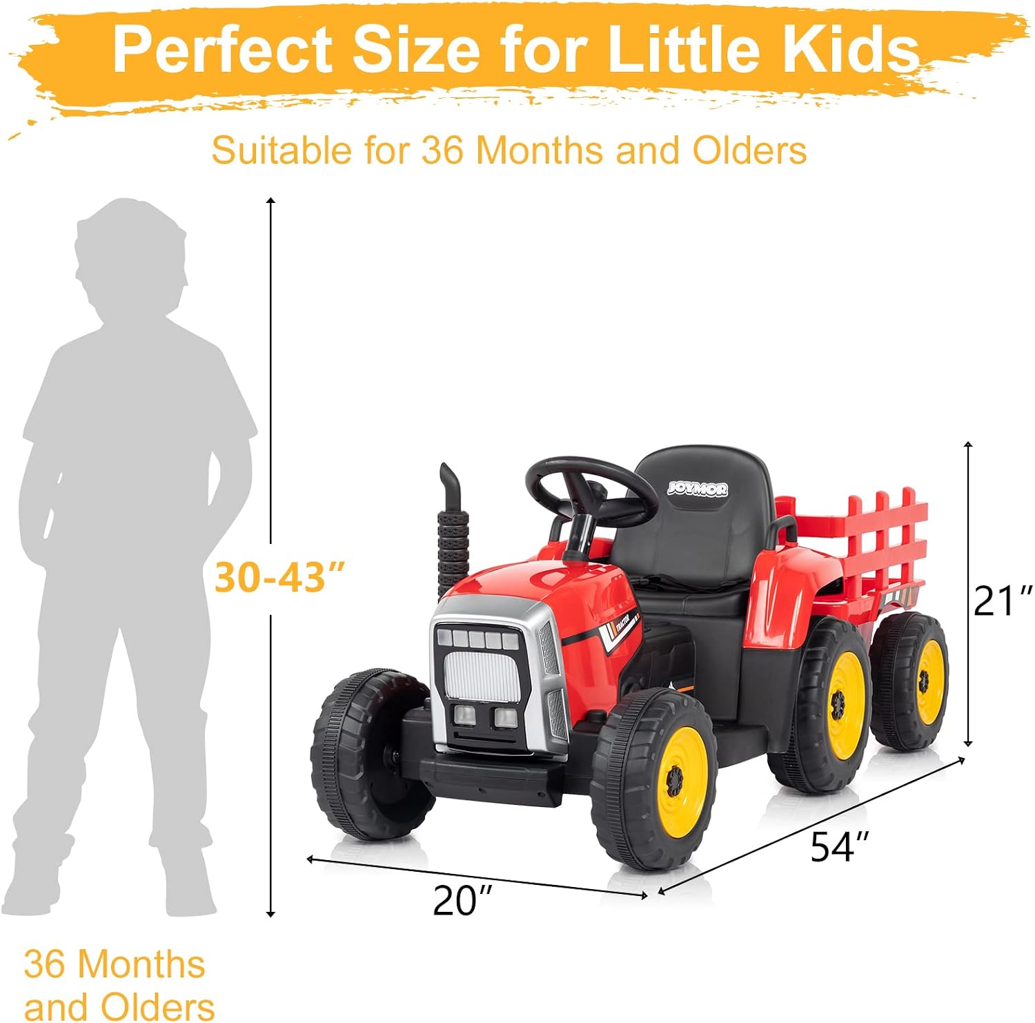 JOYMOR Ride on Tractor with Remote Control, 25W Motors Electric Tractor with Trailer for Toddler