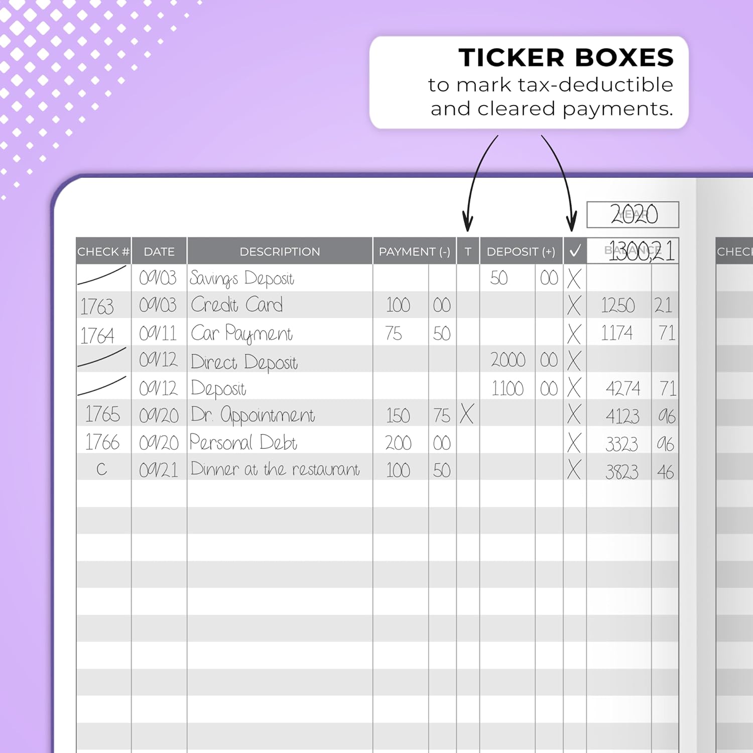Clever Fox Check Register Book, Checkbook Ledger, 5.8x8.3 Purple