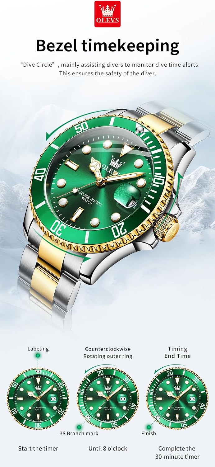 OLEVS Luxury Watches for Men Big Stainless Steel Waterproof Quartz Analog